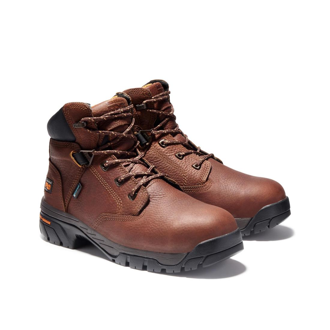 Helix 6 Inch Soft Toe Work Boots for Men - Comfortable Brown Leather Safety Shoes for Construction, Hiking & Outdoor Work