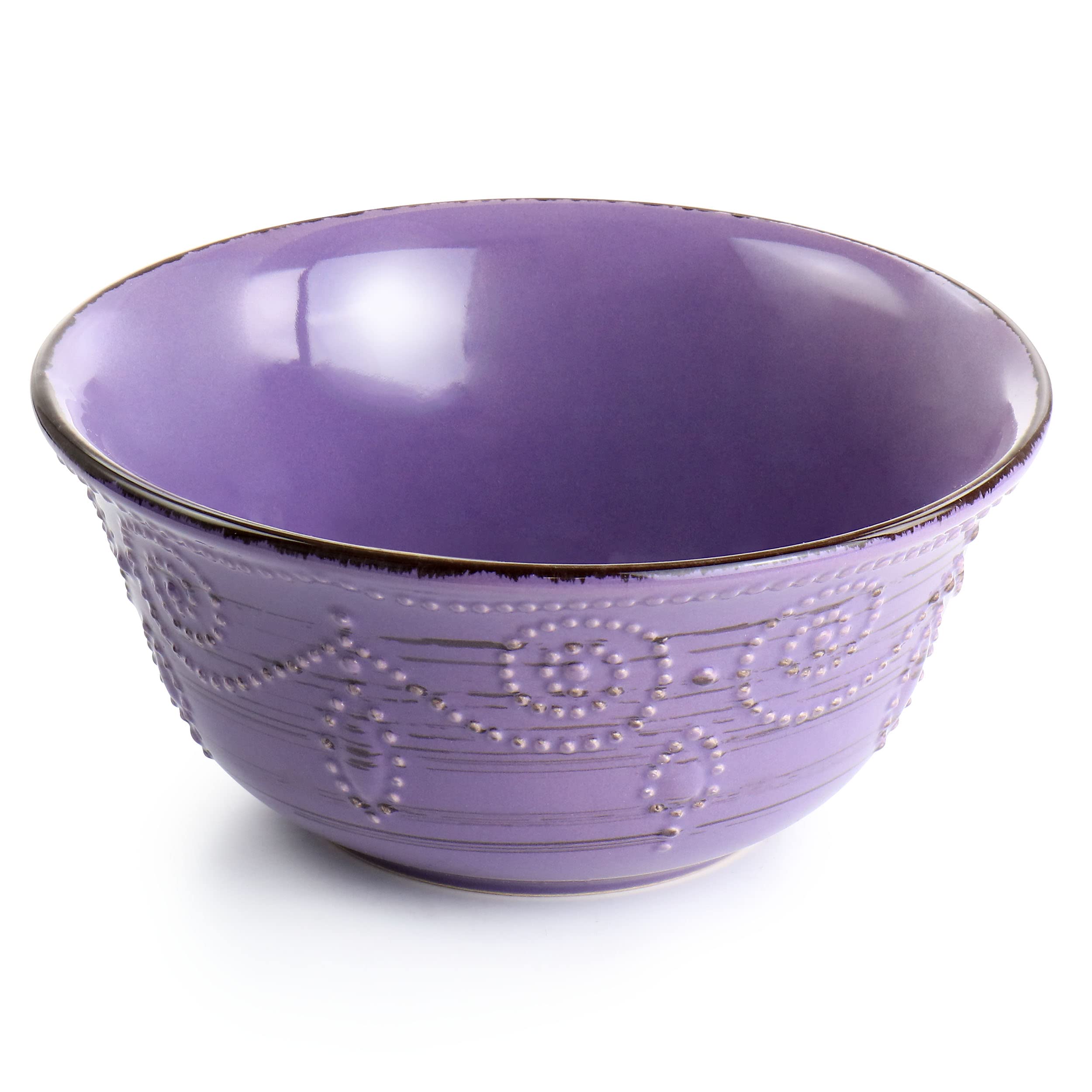 Elama Rustic Birch 16-Piece Stoneware Dinnerware Set - Purple with Brown Accents, Durable Ceramic Plates & Bowls for Everyday Dining, Dinner Parties & Family Gatherings (EL-RUSTICBIRCH)