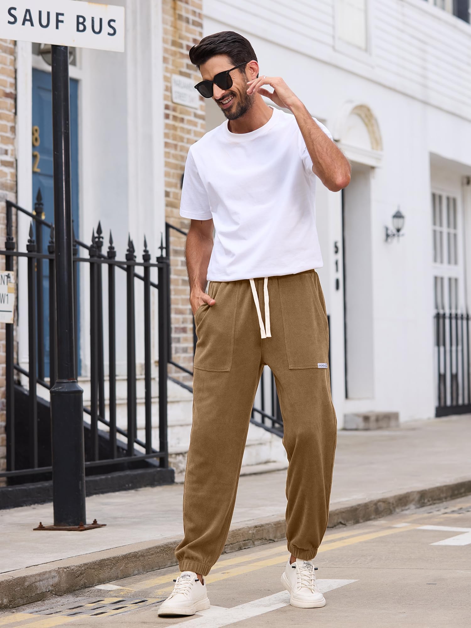 Men's Corduroy Jogger Pants - Stretch Elastic Waist Casual Sweatpants with Drawstring & Cargo Pockets | Comfortable Tapered Fit for Lounge, Workout & Everyday Wear