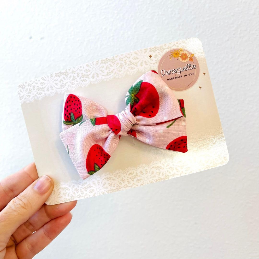 Strawberry Hair Bow Clips & Headband Set - Sweet Berry Birthday Hair Accessories for Baby & Toddler Girls - Adorable Pink Strawberry Bows Made in USA - Perfect for Parties, Photo Shoots & Everyday Cute Outfits