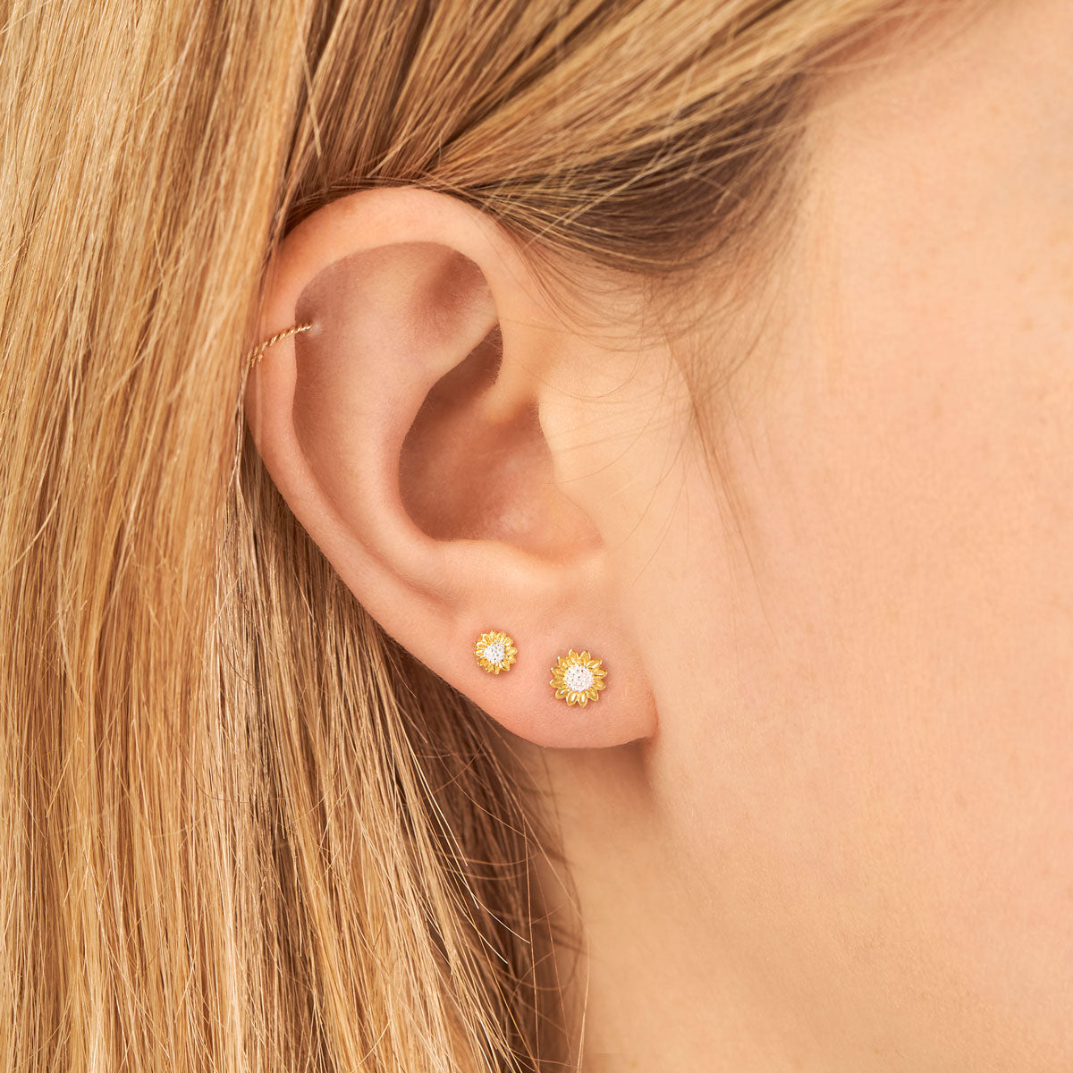 Tiny Sunflower Two Tone Stud Earrings - Dainty Floral Jewelry for Women - Perfect for Everyday Wear, Gifts & Special Occasions