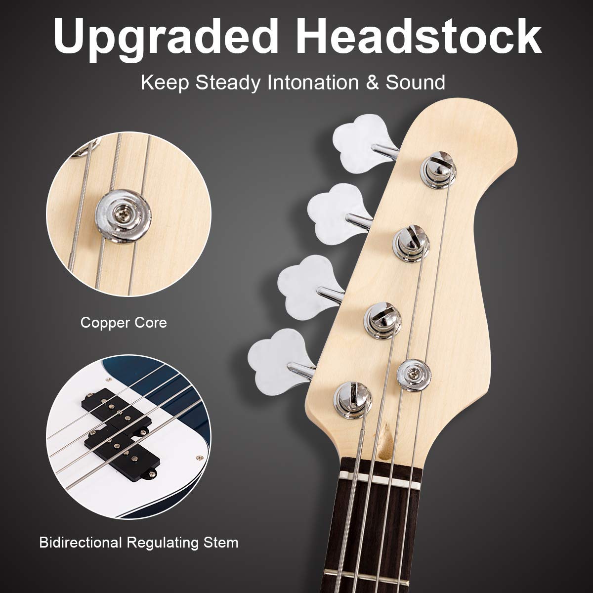 **Costzon Full Size Electric 4-String Bass Guitar Kit for Beginners – Rosewood Fingerboard & Bridge, Dual Pickups & Tone Controls, Includes Gig Bag, Strap, Picks, Amp Cable (Blue) – Perfect for Practice, Performances & Recording**