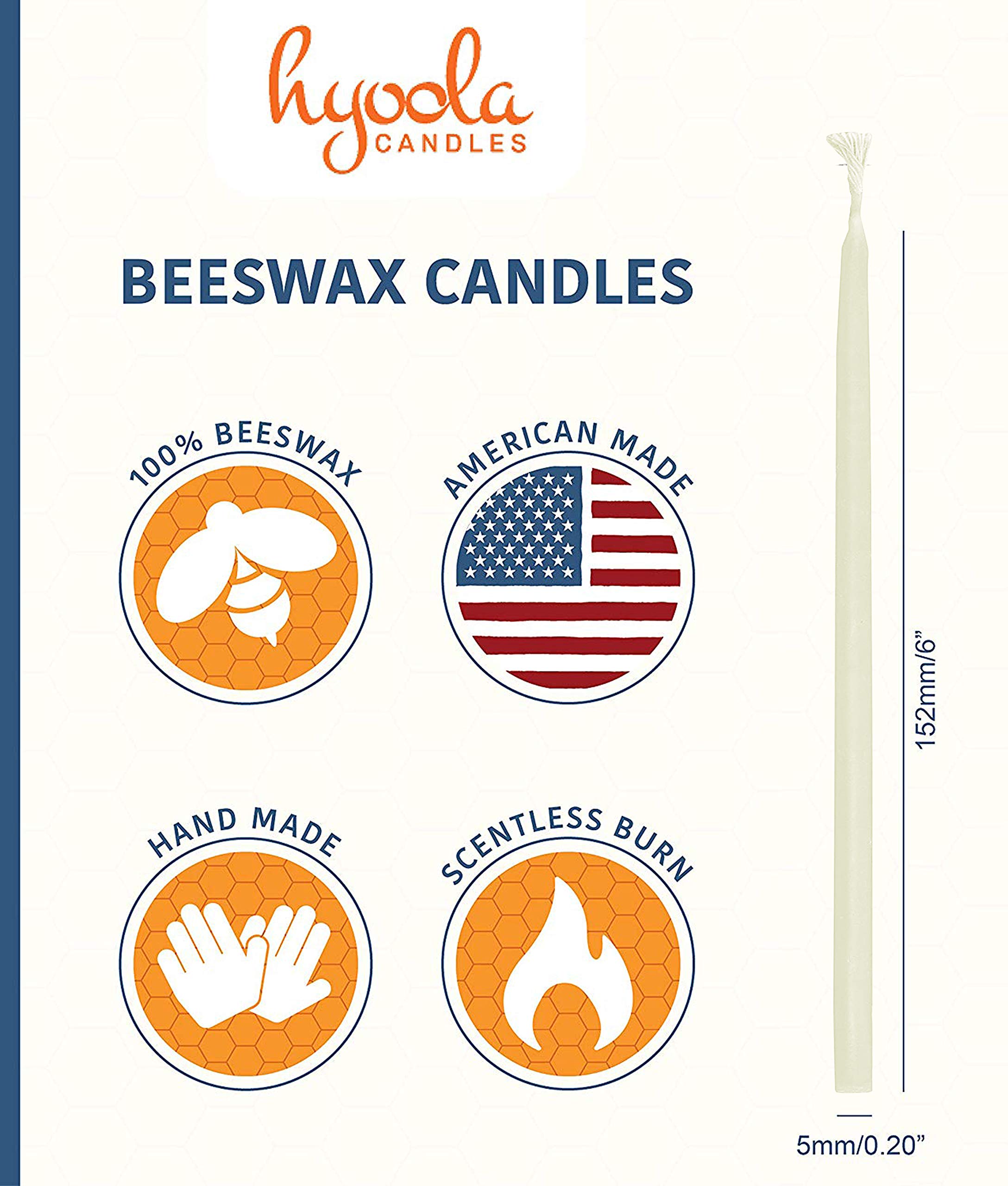 Hyoola Beeswax Birthday Candles 50 Pack - Natural Dripless Taper Candles for Parties & Decor