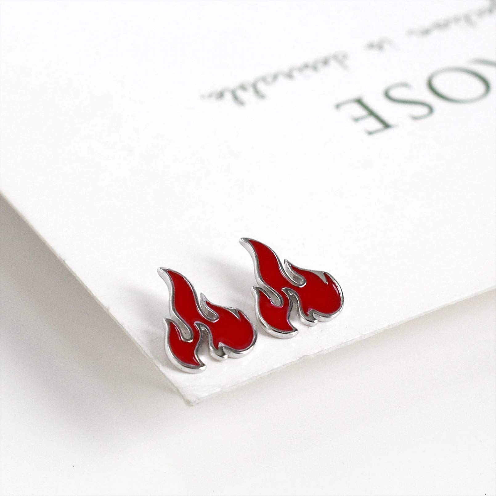 925 Sterling Silver Red Flame Stud Earrings for Women - Fashion Charm Jewelry S925 Da1257 - Perfect for Wedding, Party & Everyday Wear