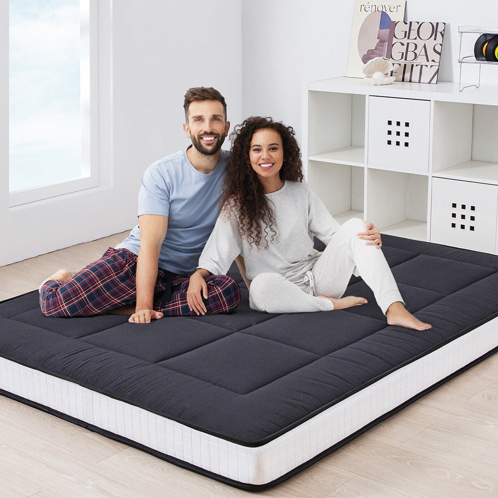 MAXYOYO Padded Japanese Floor Mattress - Black Foldable Roll Up Futon for Bedroom, Guest Room & Travel | Comfortable Floor Sleeping Mat for Adults & Kids