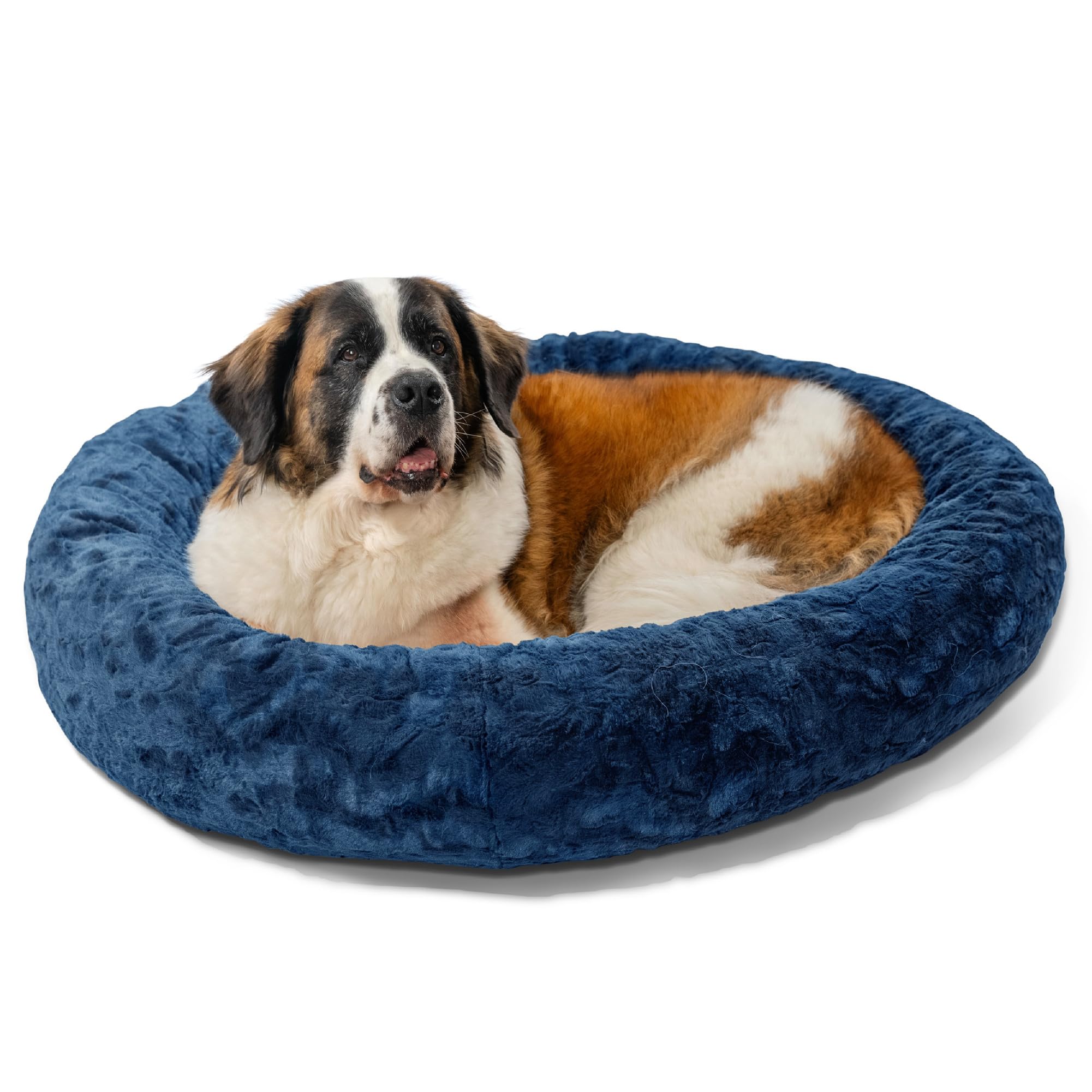 Best Friends by Sheri The Original Calming Donut Dog & Cat Bed - Ultra Plush Luxe Fur, Navy Blue, Extra Large (45