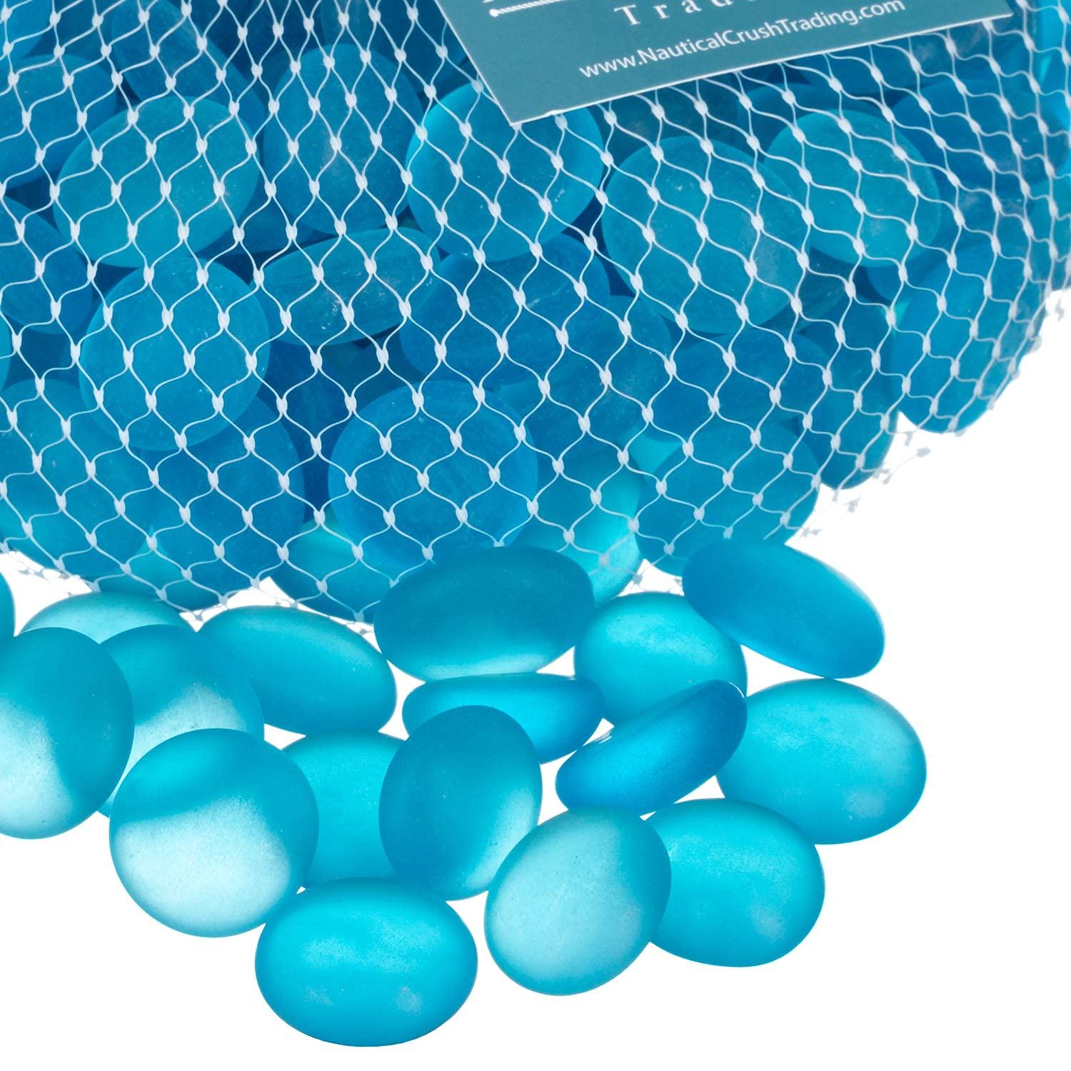 3 Lb (315 pcs) Aqua Blue Flat Glass Marbles - Premium Vase Filler, Home Decor & Craft Stones - Clear Glass Pebbles for Centerpieces, Floral Arrangements & Aquarium Landscaping - Perfect for Weddings, Events and DIY Projects