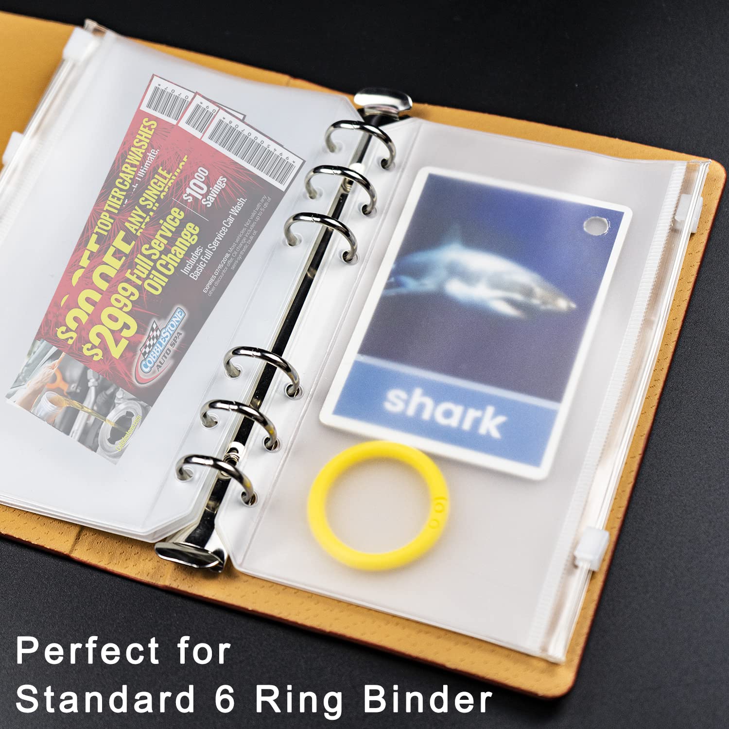 6-Pack A6 Binder Pockets - 6-Hole Waterproof Zipper Folders for 6-Ring Binder | Clear Plastic Pouch Organizer for Bills, Cash, Cards, Receipts & Photos | Perfect for Office, School & Home Organization