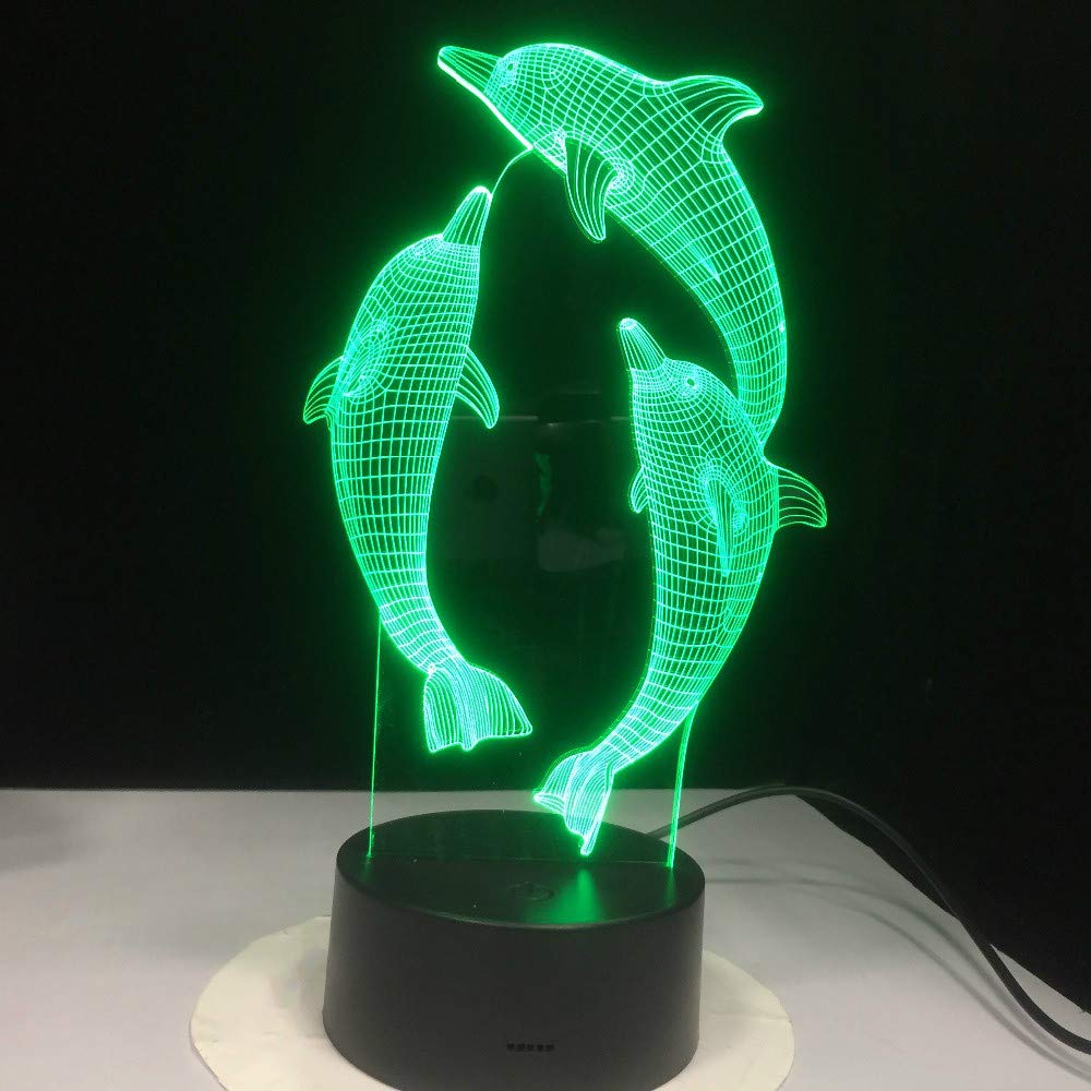 3D Dolphin Night Light LED Touch Lamp - 7 Color Changing Optical Illusion Table Lamp for Kids Room, Bedside, Nursery Decor | Perfect Birthday Gift, Christmas Present, Home Decoration & Mood Lighting