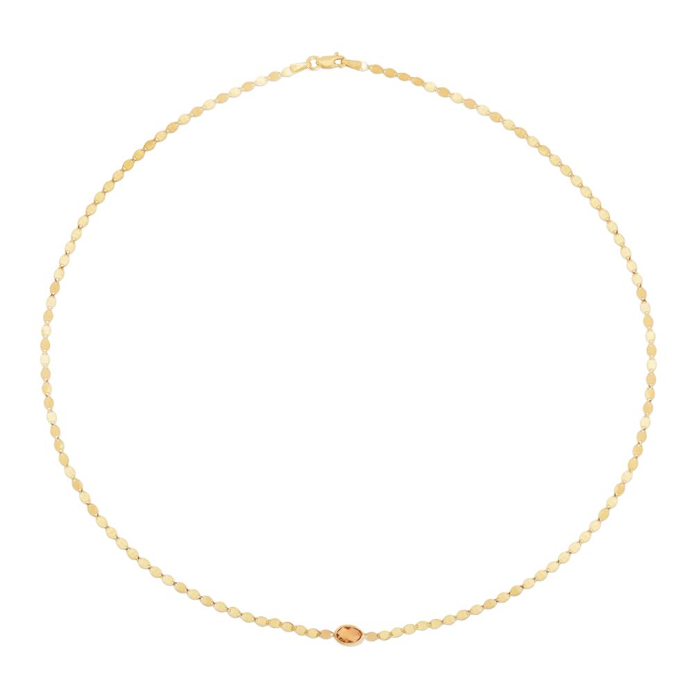 14K Gold Citrine Mirrored Chain Necklace | Elegant Dainty Jewelry for Women | Perfect for Parties, Weddings & Everyday Wear