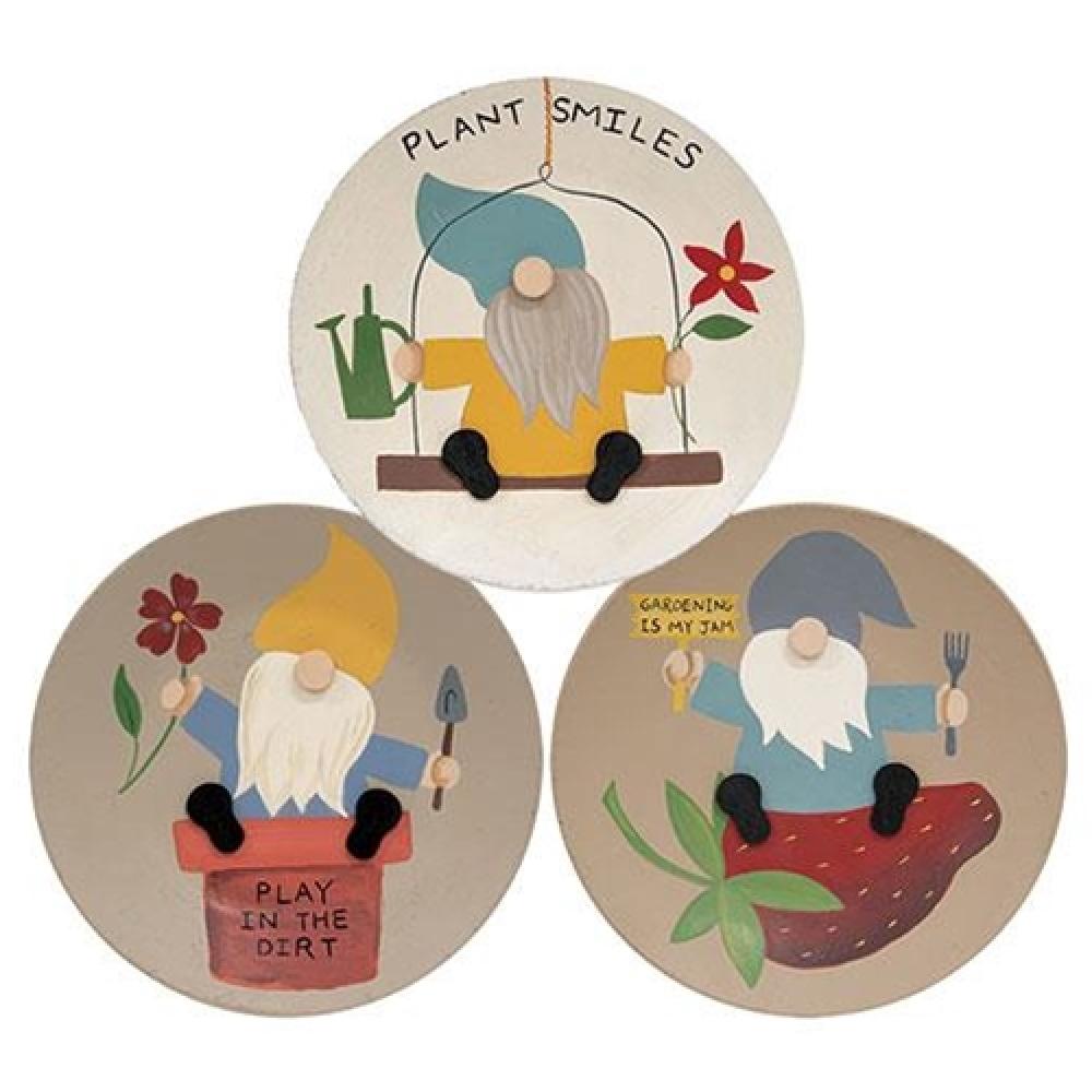 Decorative Garden Gnome Plate Set of 3 - Whimsical Outdoor & Indoor Home Decor for Patio, Lawn, or Shelf Display
