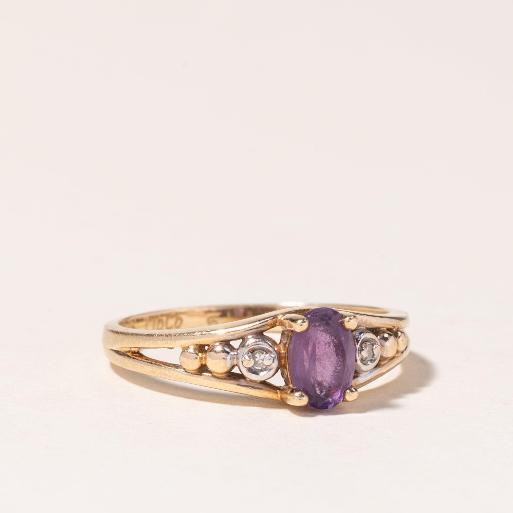 10K Yellow Gold Amethyst & Diamond Ring - 0.36ct Amethyst, 0.01ctw Diamonds - Size 5.5 - Elegant Jewelry for Women, Perfect for Valentine's Day, Anniversary & Special Occasions