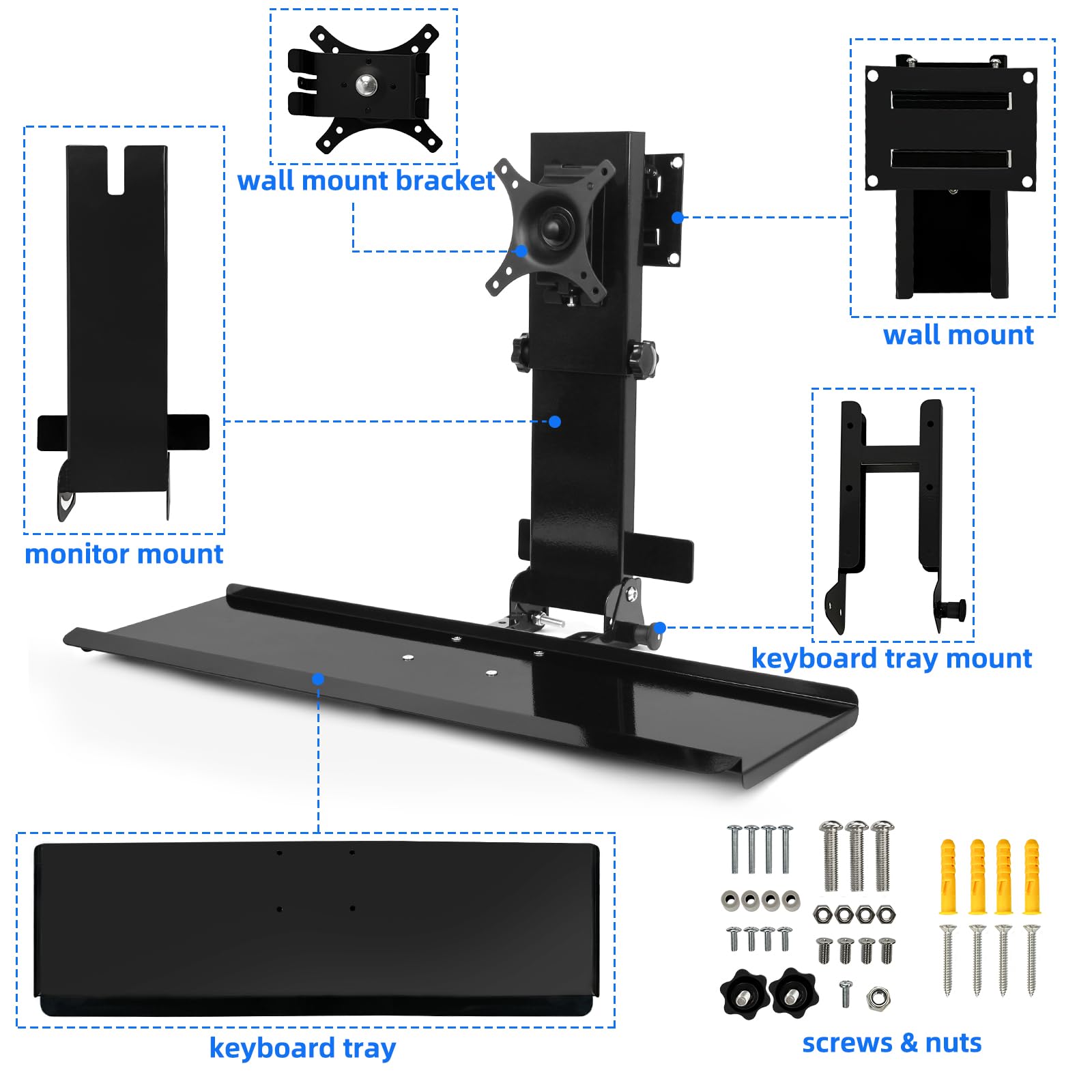 Adjustable Monitor Wall Mount with Foldable Keyboard Tray - VESA Compatible for 17