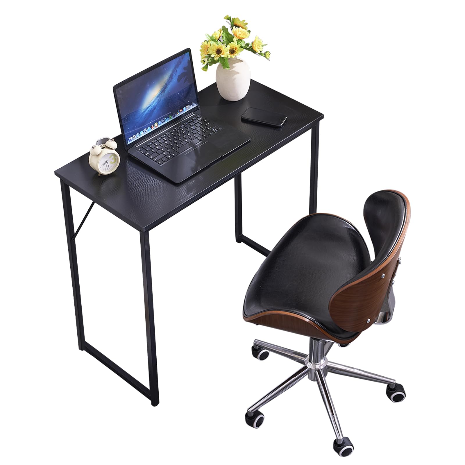 32 Inch Computer Desk for Home Office - Small Study Desk with Laptop Stand, Black Workstation for Bedroom, Gaming & Dining | Compact Space-Saving Design for Small Rooms & Apartments