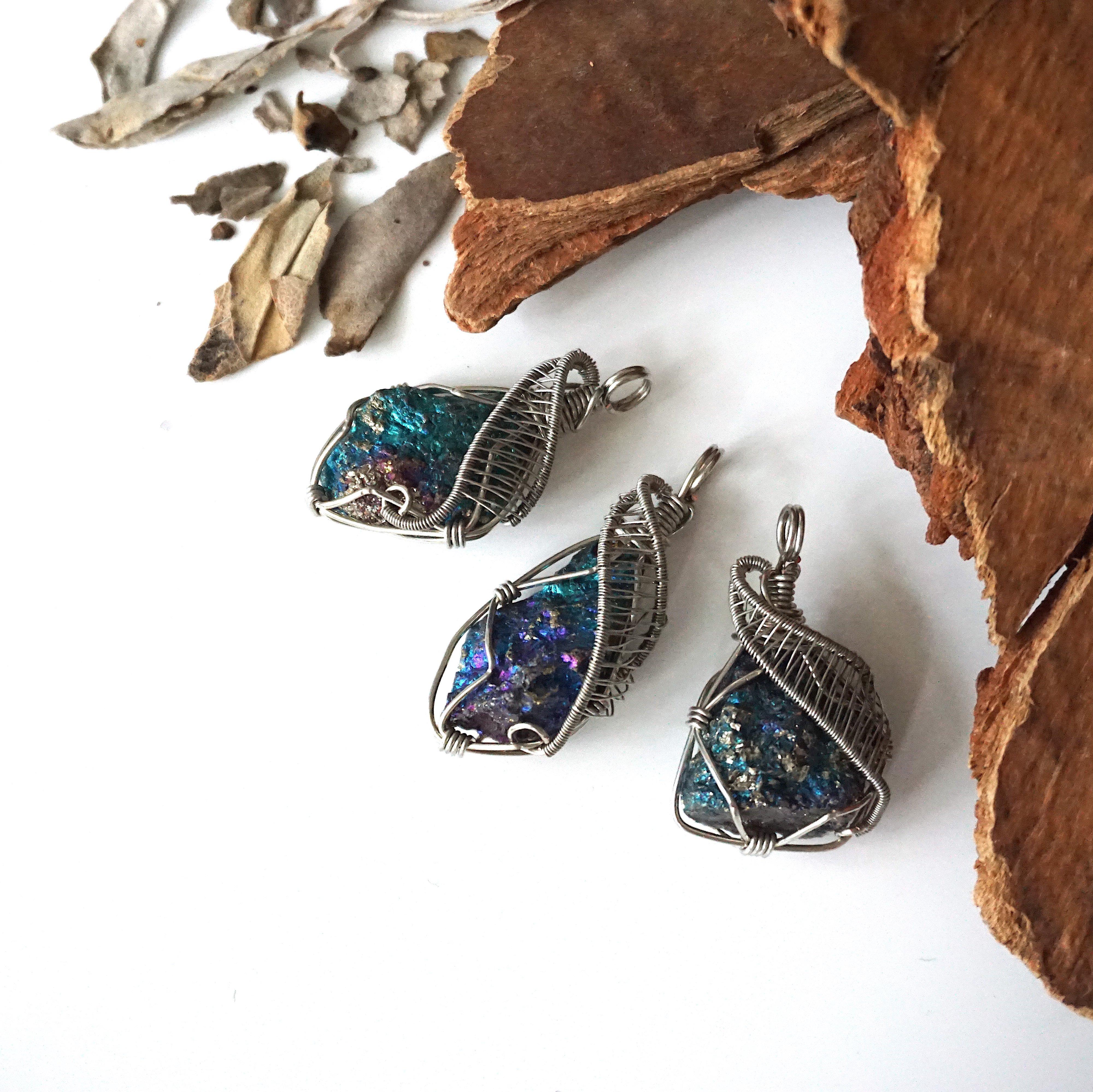 Raw Peacock Ore (Bornite) Pendant Necklace - 14K White Gold Plated Crystal Jewelry for Women - Perfect for Boho Fashion, Spiritual Healing & Gift Giving
