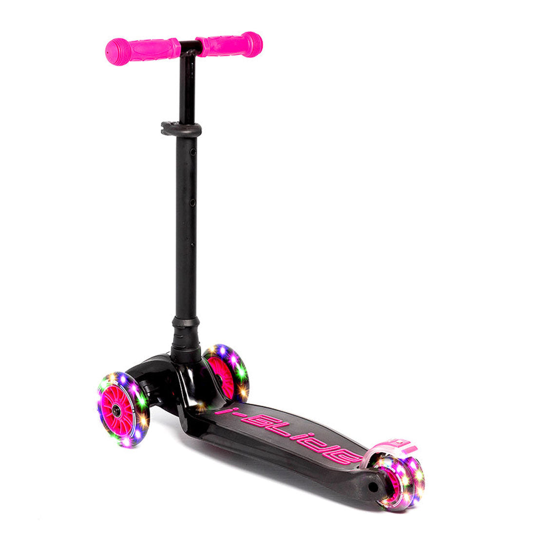 I Glide Kids 3 Wheel Scooter for Ages 3-8 - Lightweight & Adjustable Height Kick Scooter in Black/Pink - Perfect for Outdoor Play, Park Rides & Neighborhood Fun