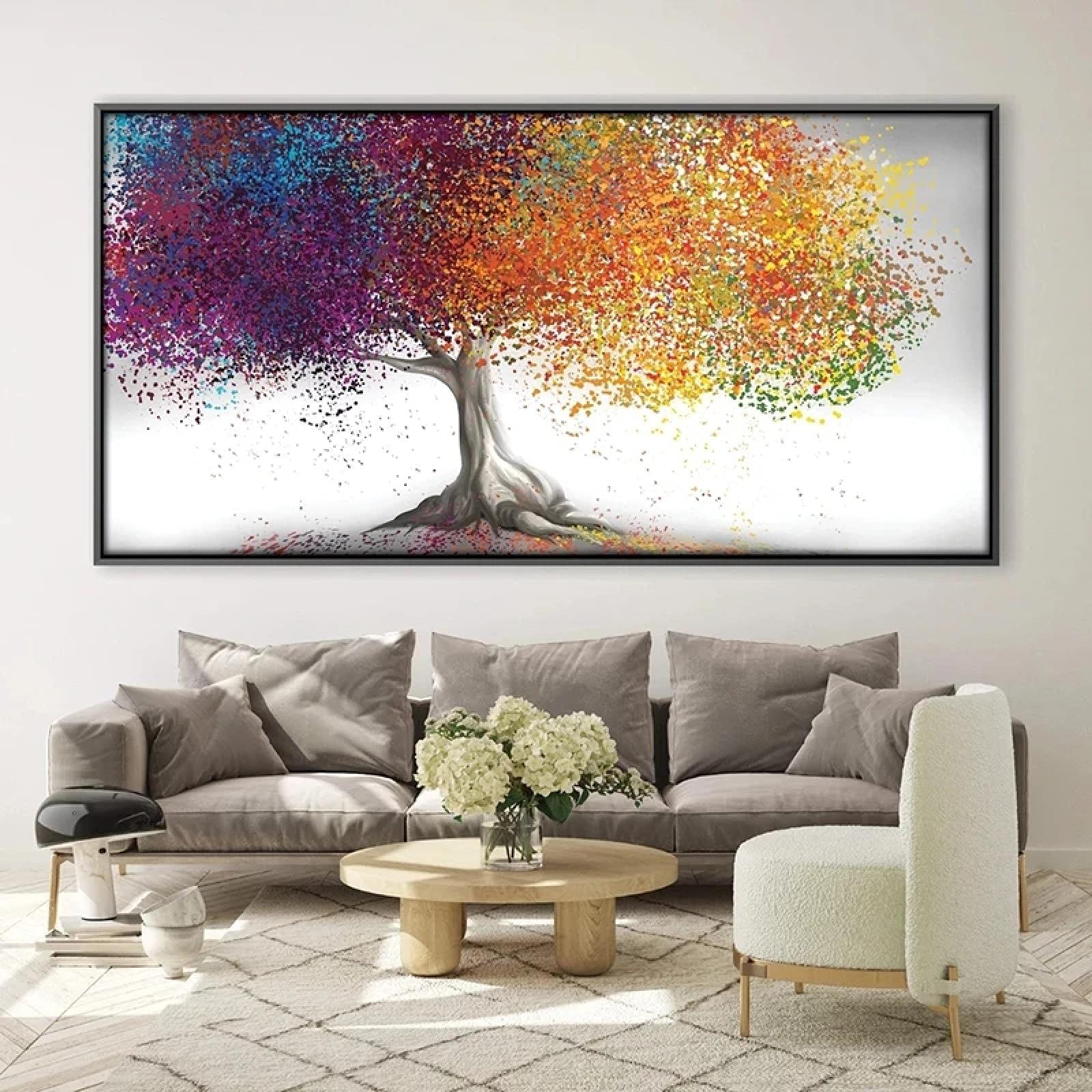 KADING Enchanted Willow Canvas Wall Art - Colorful Tree & Plant Painting Print for Living Room Decor (70x140cm, Framed) | Perfect for Home, Office & Bedroom Wall Decor