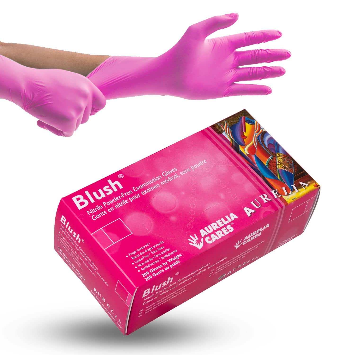 Aurelia Blush Disposable Nitrile Gloves - Box of 200, Powder-Free, Latex-Free, Durable & Comfortable for Medical, Food Handling, Cleaning & Tattoo Use