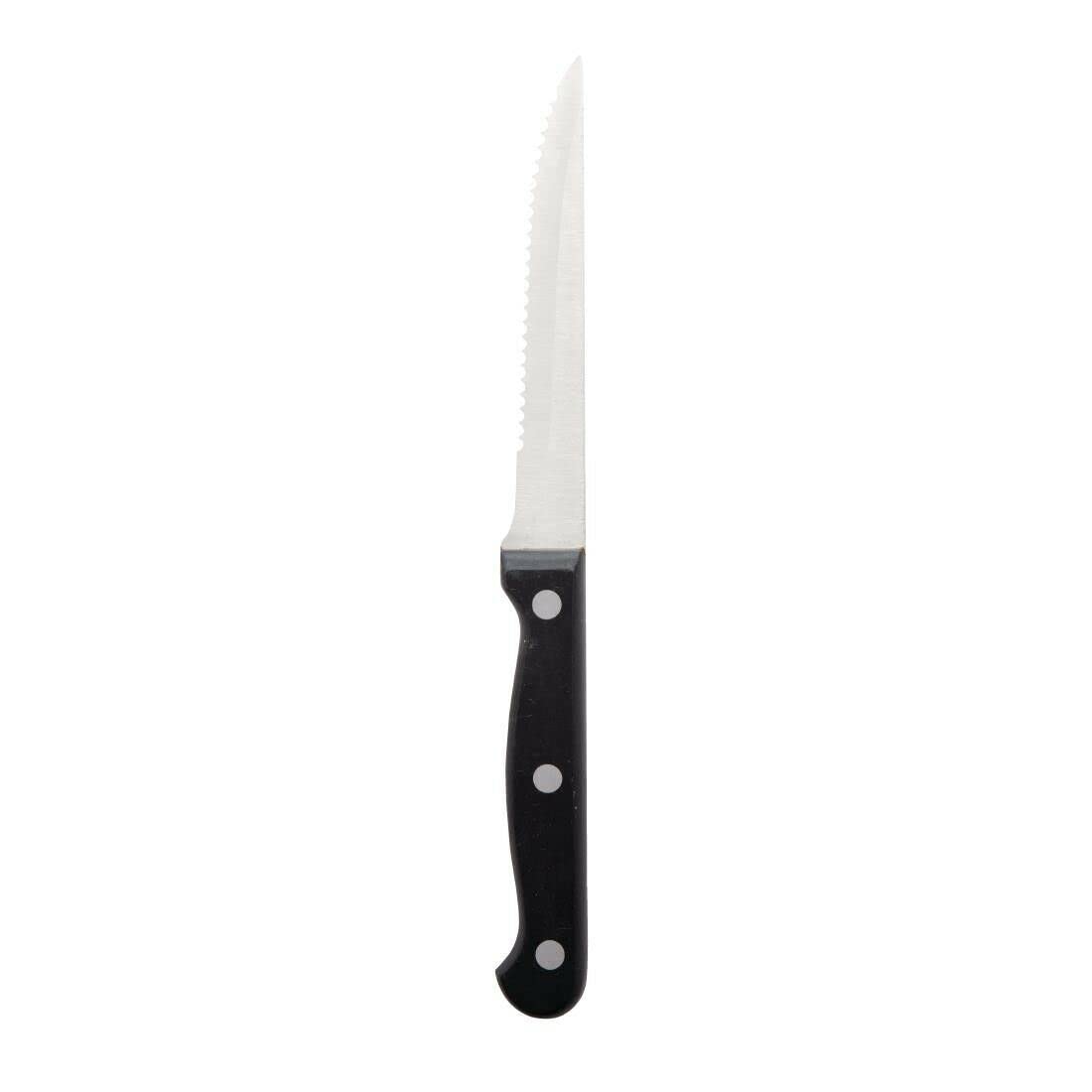 Premium Serrated Steak Knives Set - 115mm Black Handle Stainless Steel Blades - Perfect for Steak Dinners, BBQ Parties & Fine Dining Experience