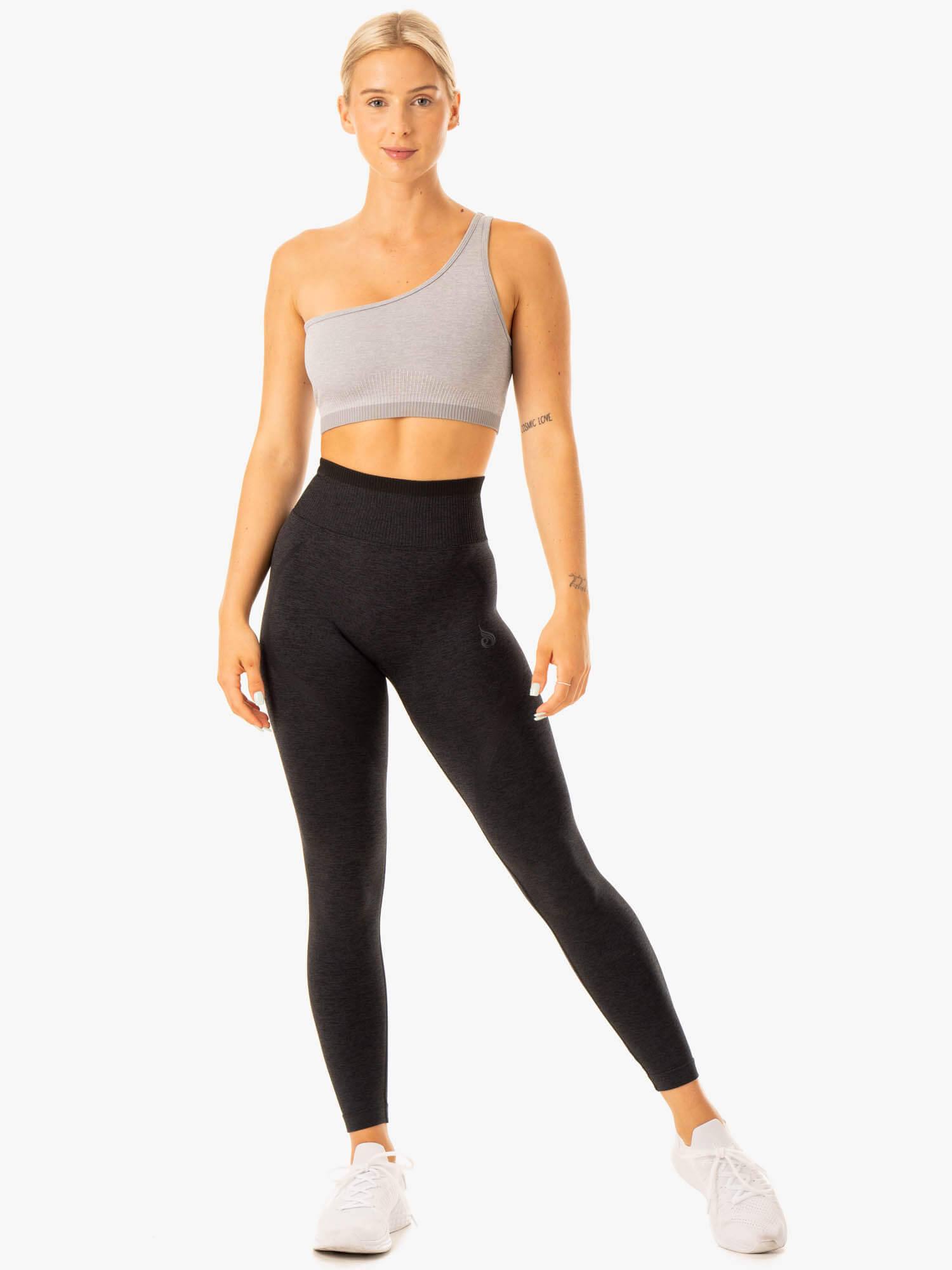 Excel Seamless One Shoulder Sports Bra for Women - Grey Marl - High Support Workout Top for Yoga, Running & Gym