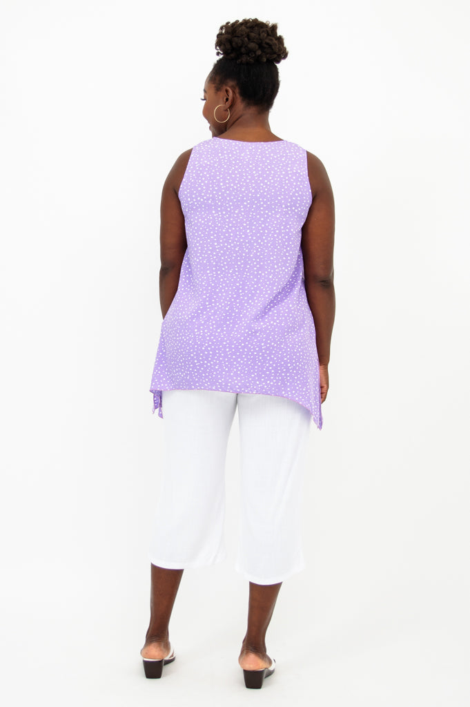 Dotty Tank Top - Purple Polka Dot Women's Casual Shirt for Summer Outfits & Beach Wear