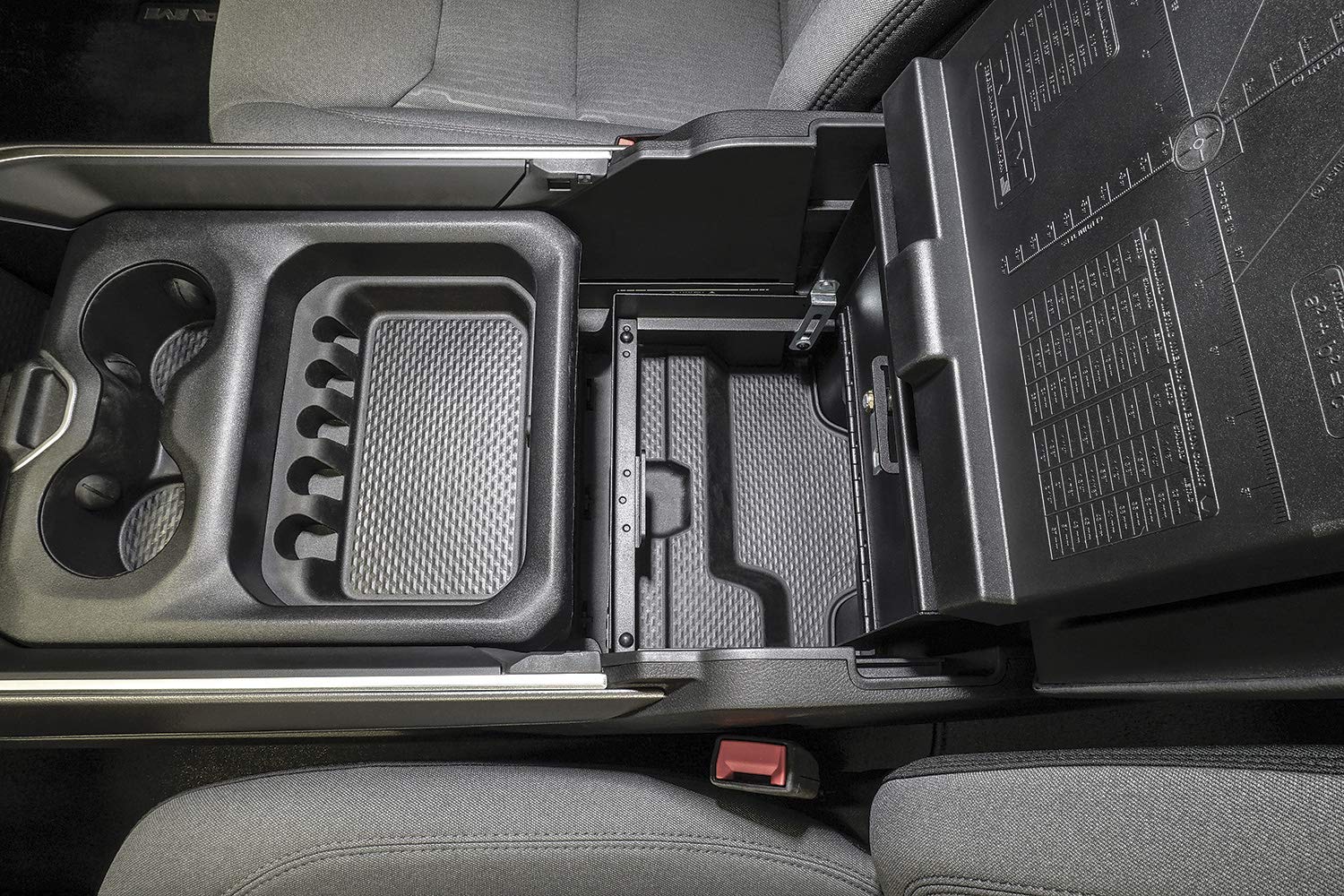 Tuffy Security Console Safe for RAM Trucks - Lockable Vehicle Storage Box with Key - Perfect for Truck Accessories, Gun Safe, and Valuables Protection While Driving or Parking