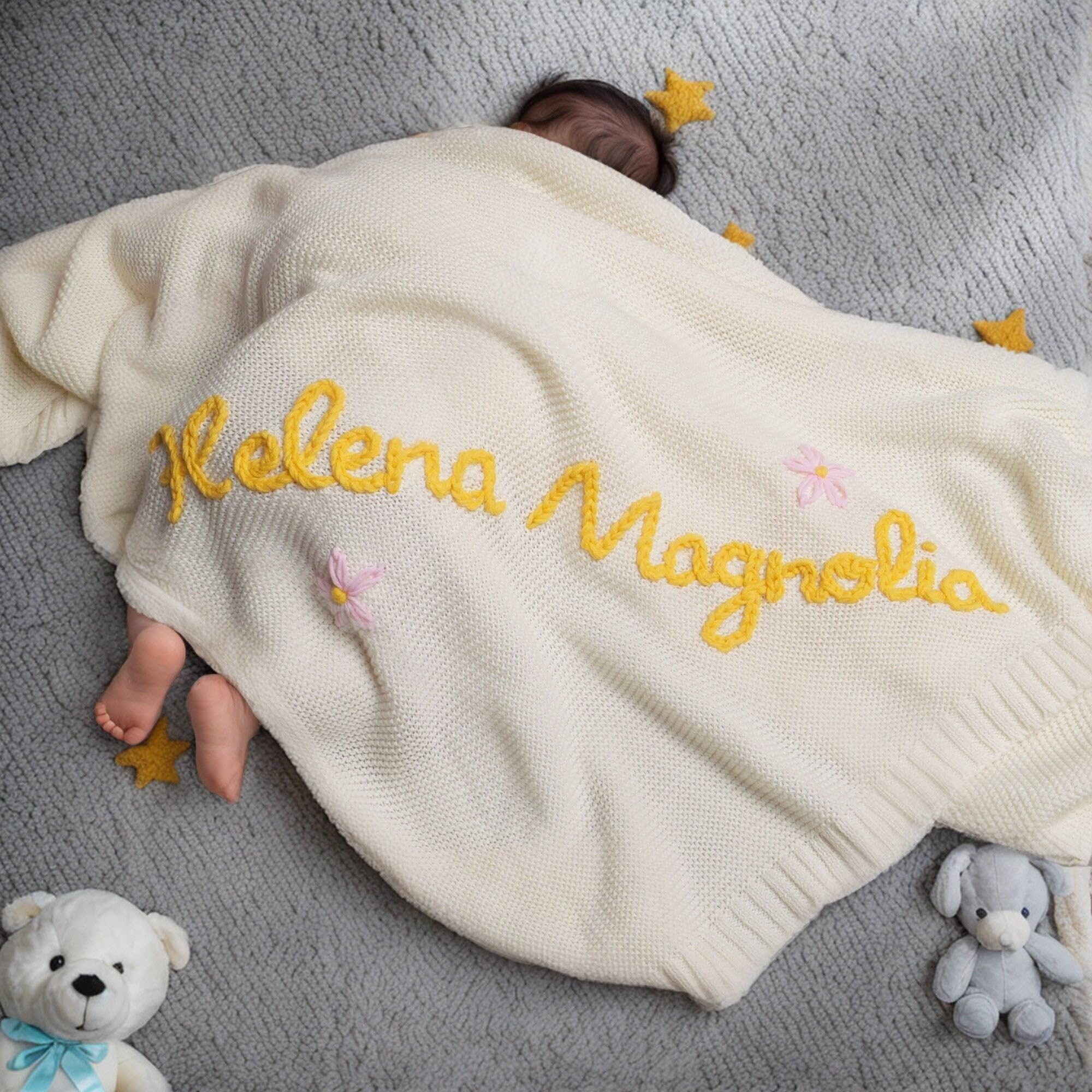 Personalized Baby Blanket with Name - Custom Embroidered Knit Blanket for Newborns, Infants & Toddlers | Perfect Nursery Gift for Baby Showers, Birthdays & Christmas | Soft & Cozy for Cuddling, Swaddling & Nursery Decor