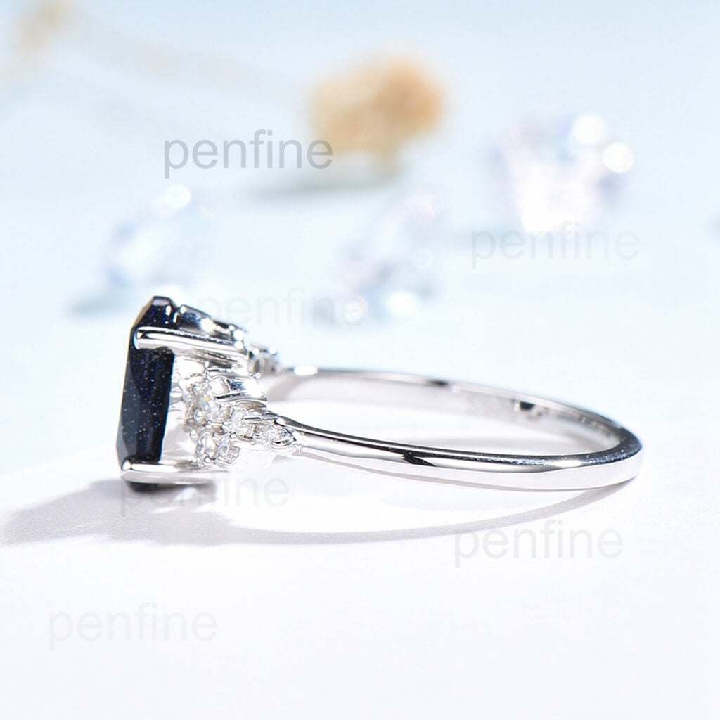 Oval Blue Sandstone Cluster Galaxy Engagement Ring YS301 - Elegant Wedding Band for Women, Unique Promise Ring for Her - Perfect for Proposals, Anniversaries & Special Occasions