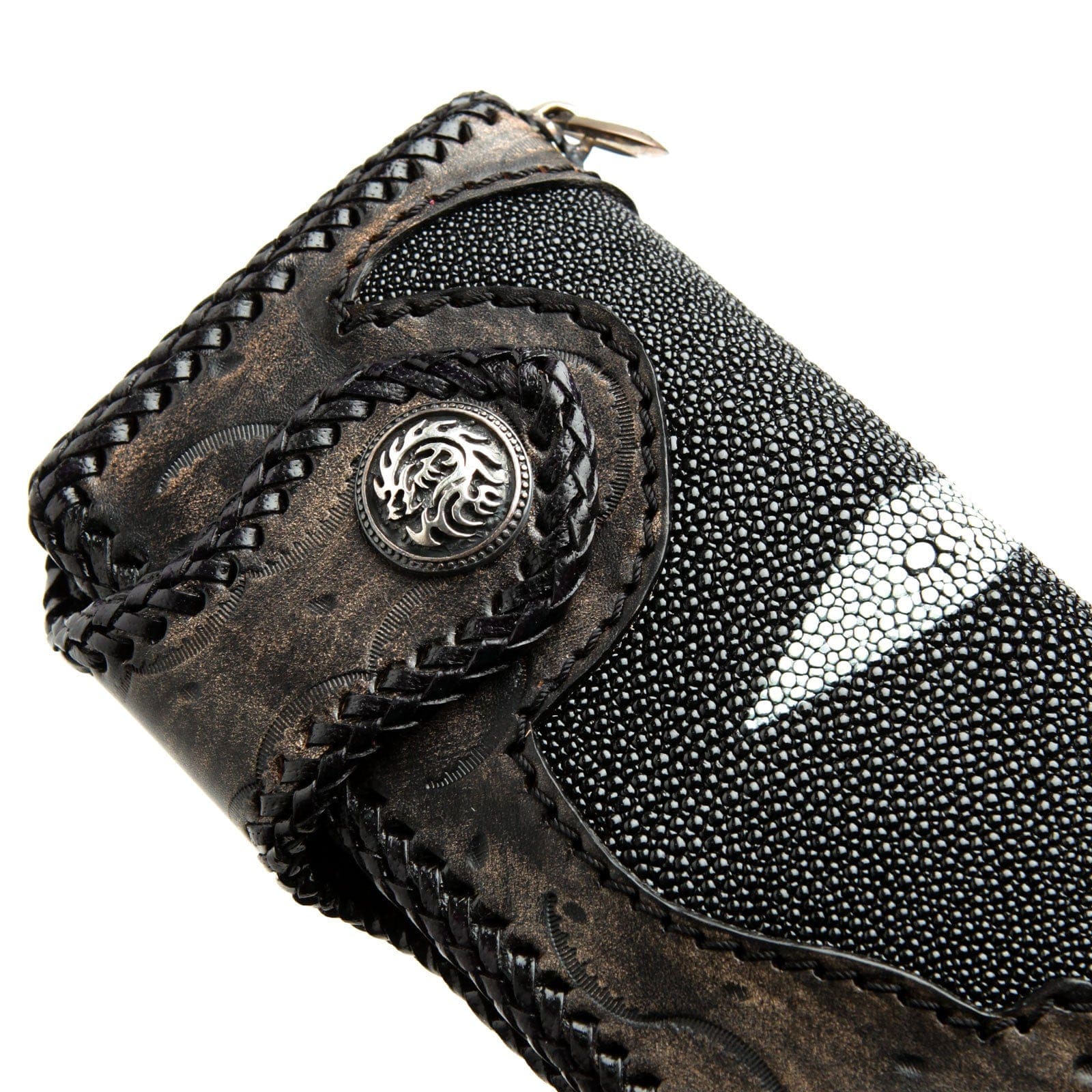 Genuine Stingray Leather Silver Dragon Concho Biker Wallet for Men - Stylish & Durable Motorcycle Wallet for Riders, Bikers & Outdoor Enthusiasts