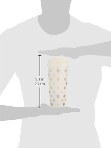 Kate Spade New York Women's 16oz Insulated Travel Mug Tumbler - Gold Dot Design, Thermal Acrylic Cup for Hot & Cold Beverages | Perfect for Office, Commute, and Gifts