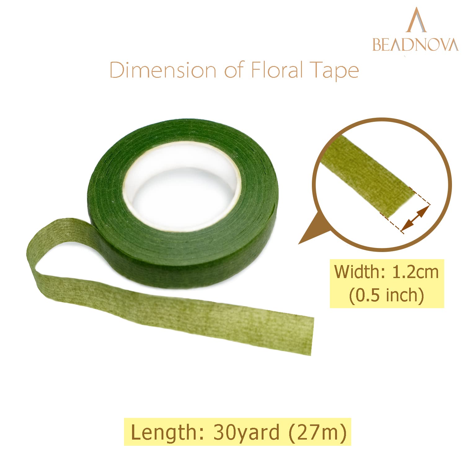 BEADNOVA 1/2 Inch Green Floral Tape - 30 Yards Waterproof Flower Stem Wrap for Bouquets, Floral Arrangements, Wedding Decorations & DIY Crafts - Perfect for Fresh & Artificial Flowers