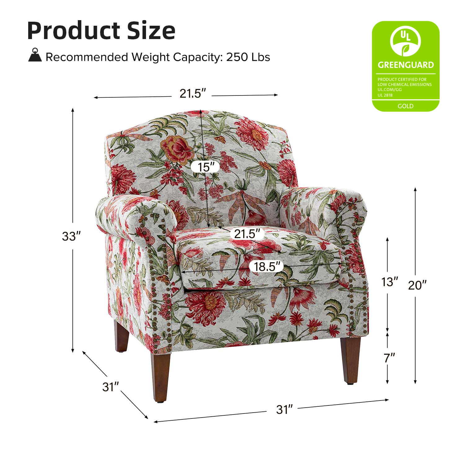 Matteo Upholstered Armchair with Nailhead Trim - Modern Accent Chair for Living Room, Bedroom & Office - Comfortable Lounge Chair with Stylish Nailhead Detailing