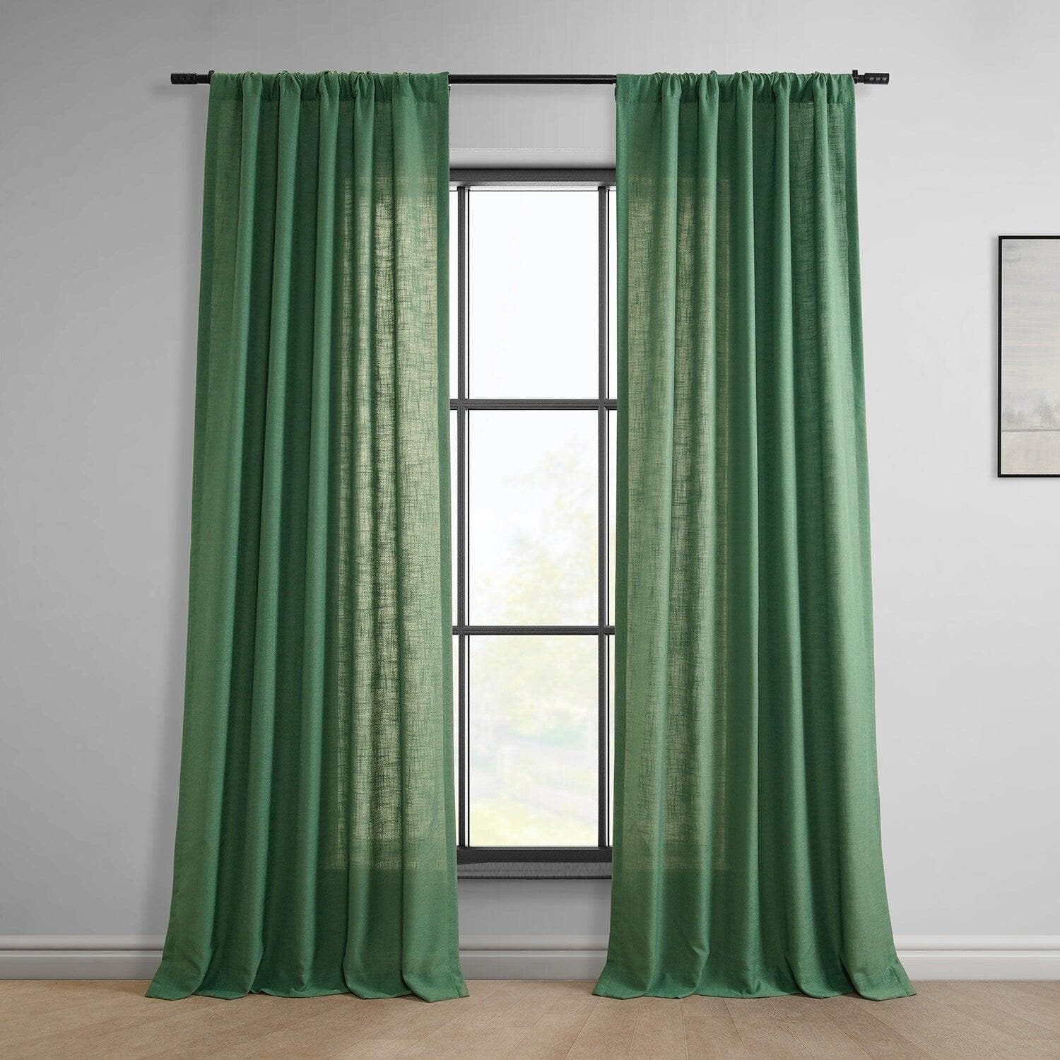 Green Classic Faux Linen Curtains - Elegant Window Treatments for Living Room, Bedroom & Home Decor