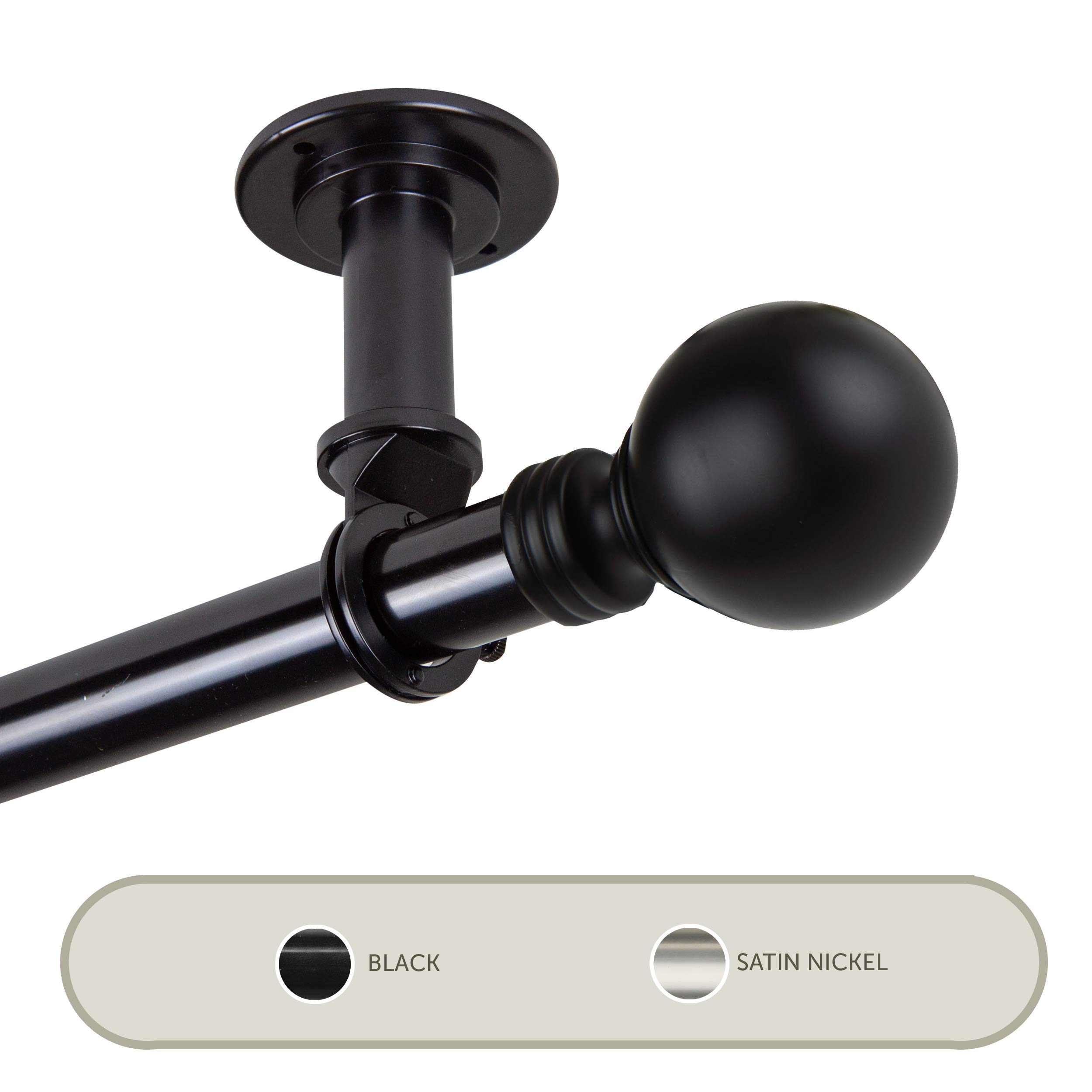 Rod Desyne Globe 1 Inch Adjustable Ceiling Curtain Rod & Room Divider - 120 to 170 Inches, Black - Perfect for Large Windows, Room Separation & Home Theater Setup