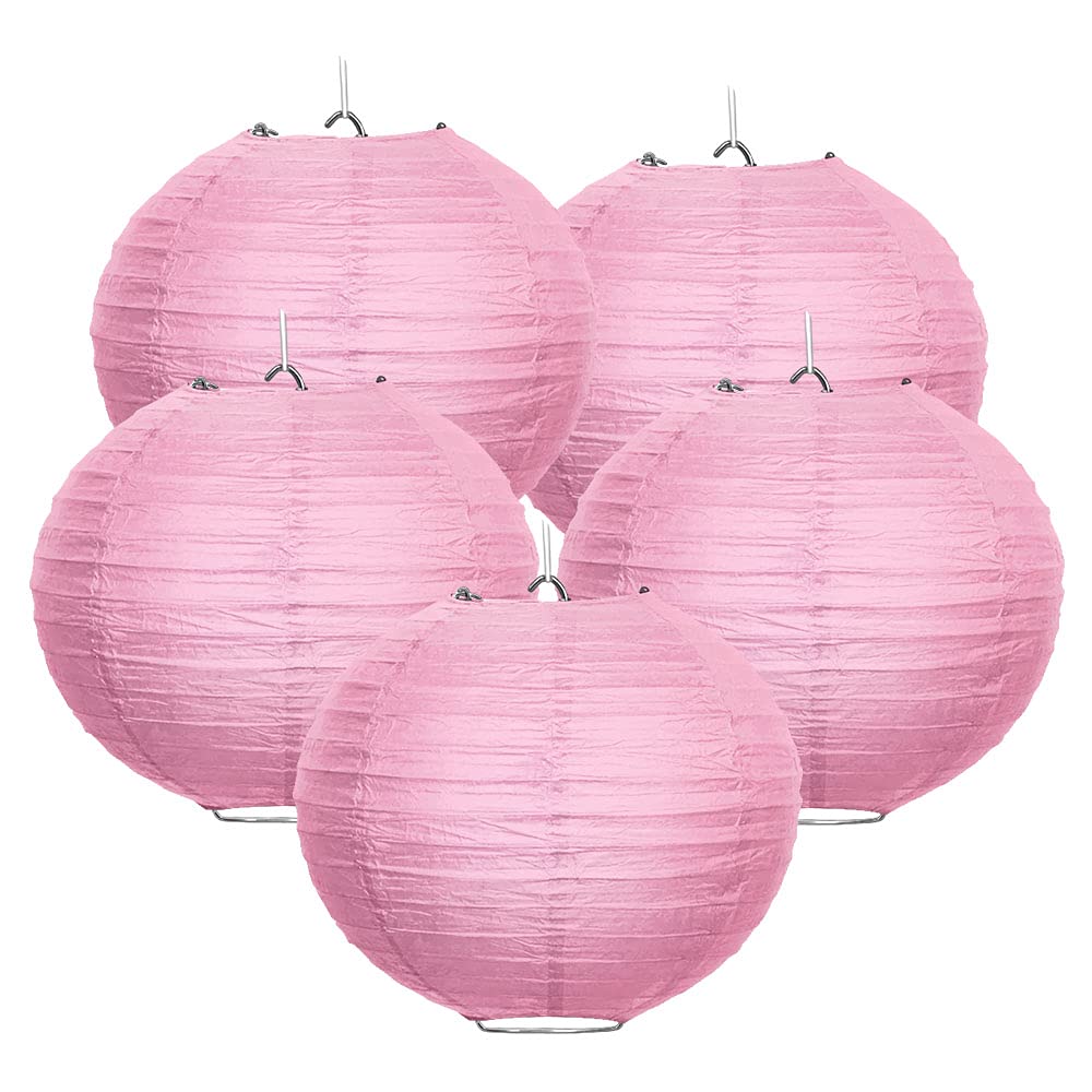 WIRESTER 5 Pack 14 Inch Pink Tissue Paper Lanterns for Wedding, Party, Birthday & Baby Shower Decorations - Perfect for Indoor & Outdoor Events, Home Decor, and Festive Celebrations