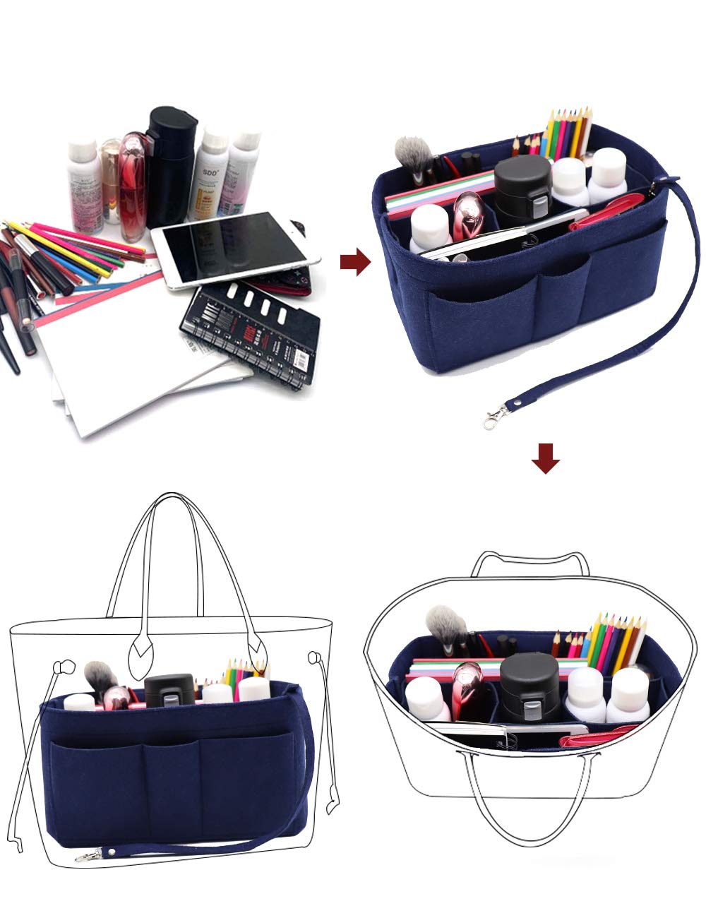 LEXSION Felt Insert Bag Organizer - Purse Organizer for Handbags Fits Speedy & Neverfull | Perfect for Travel, Work & Daily Use