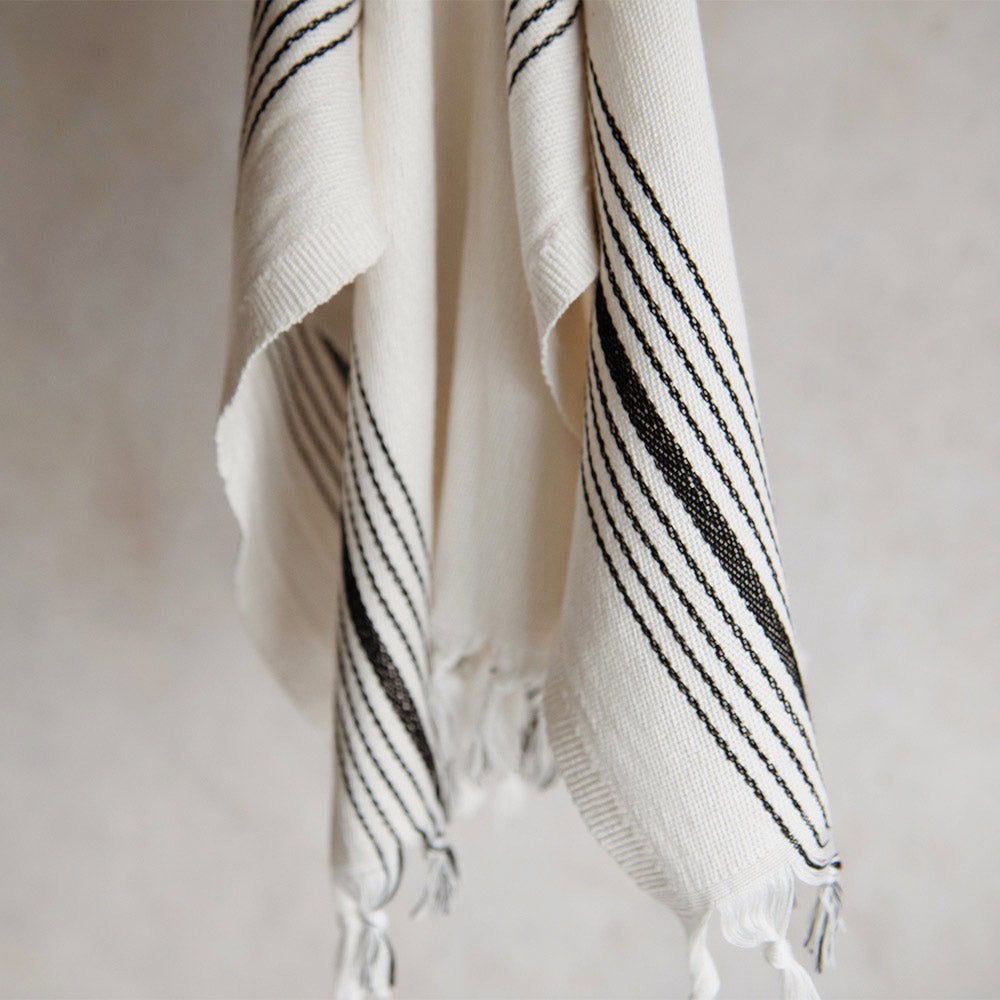 Premium Handwoven Turkish Cotton Hand Towel - Soft & Absorbent Black Stripe Design for Bathroom, Kitchen & Spa Use