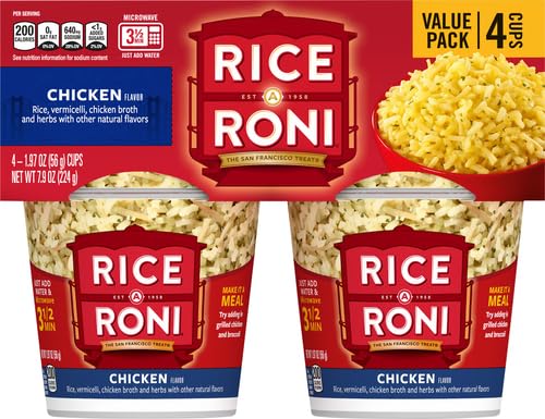 Rice-a-Roni Chicken Flavor Instant Rice Cups - 4 Pack | Quick & Easy Microwaveable Meal | Perfect for Lunch, Office Snacks & Camping Trips