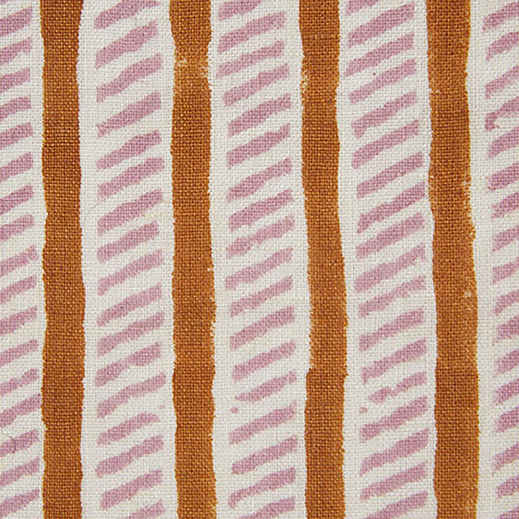 Handmade Garden Path Block Printed Fabric - Linen Cotton Blend in Copper & Rose - Perfect for DIY Home Decor, Table Runners, and Bohemian Style Clothing