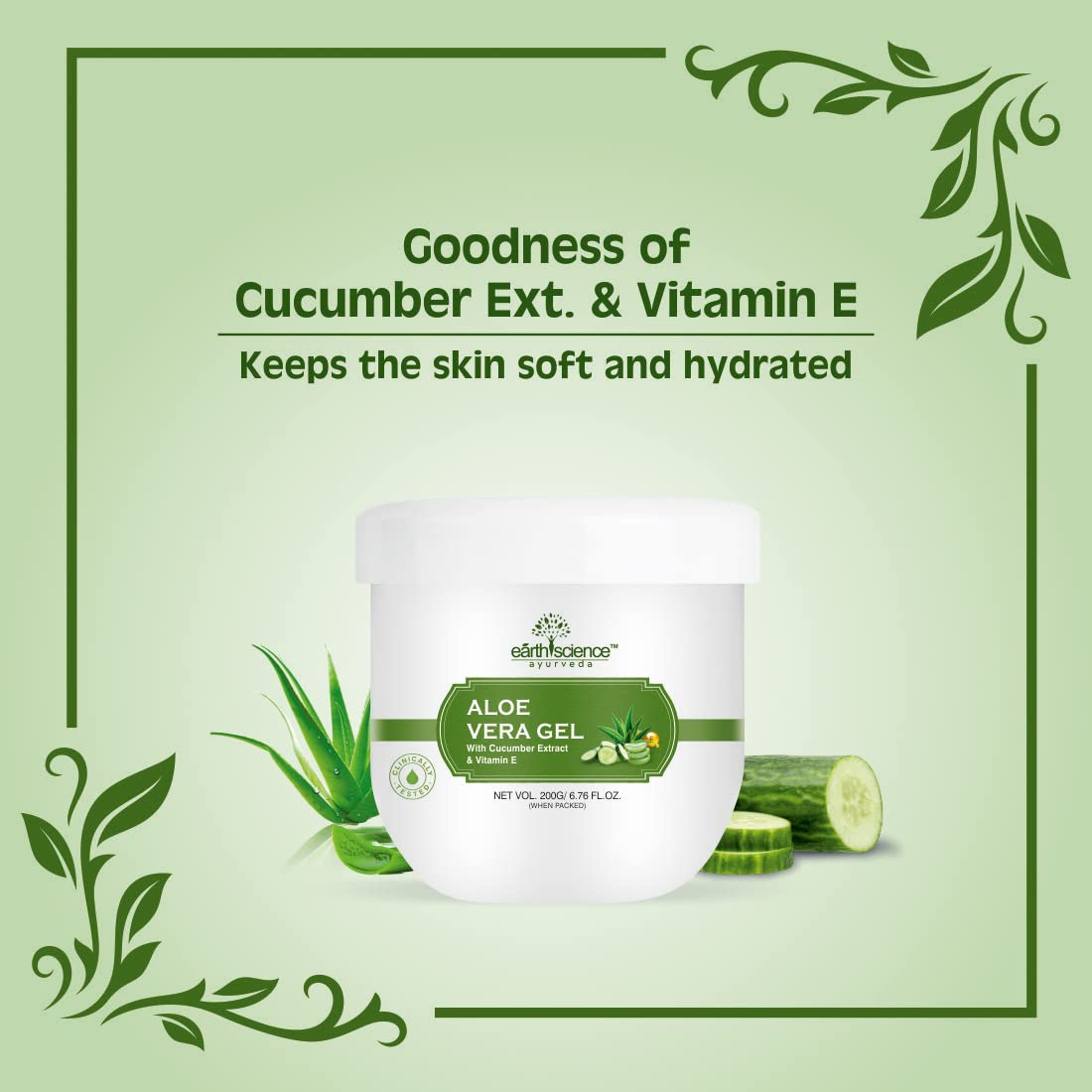 Pure Aloe Vera Gel with Cucumber Extract & Vitamin E for Face, Body & Hair Care | Ayurvedic Formulation, No Xanthan Gum, 200g | Hydrates Skin, Soothes Sunburn, Promotes Hair Growth – Perfect for Daily Skincare & After-Sun Relief