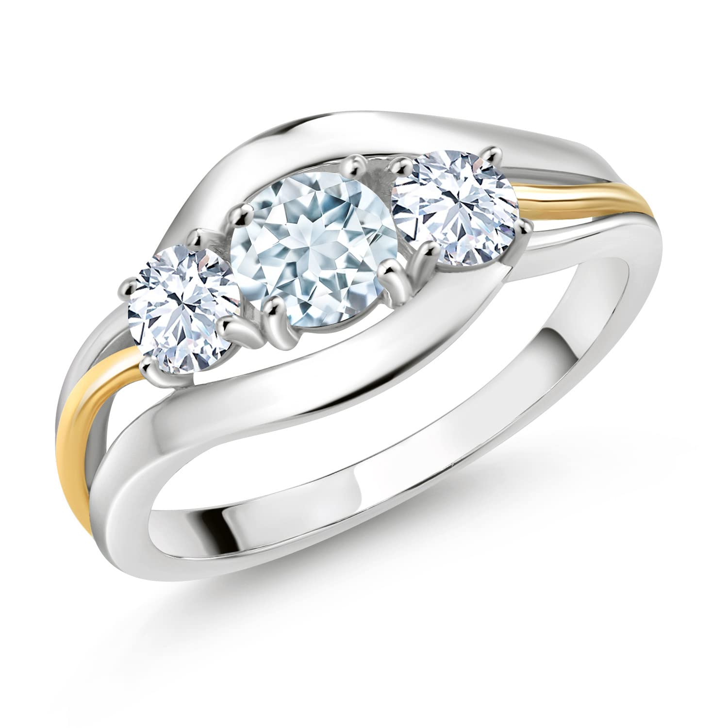 1.00 Ct Round Sky Blue Aquamarine Ring in 925 Sterling Silver & 10K Yellow Gold - Elegant Birthstone Jewelry for Women, Perfect for Engagement, Anniversary & Everyday Wear | Gem Stone King