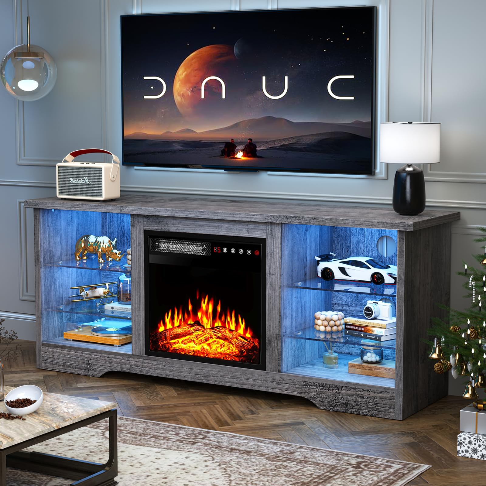 Modern Fireplace TV Stand with 18