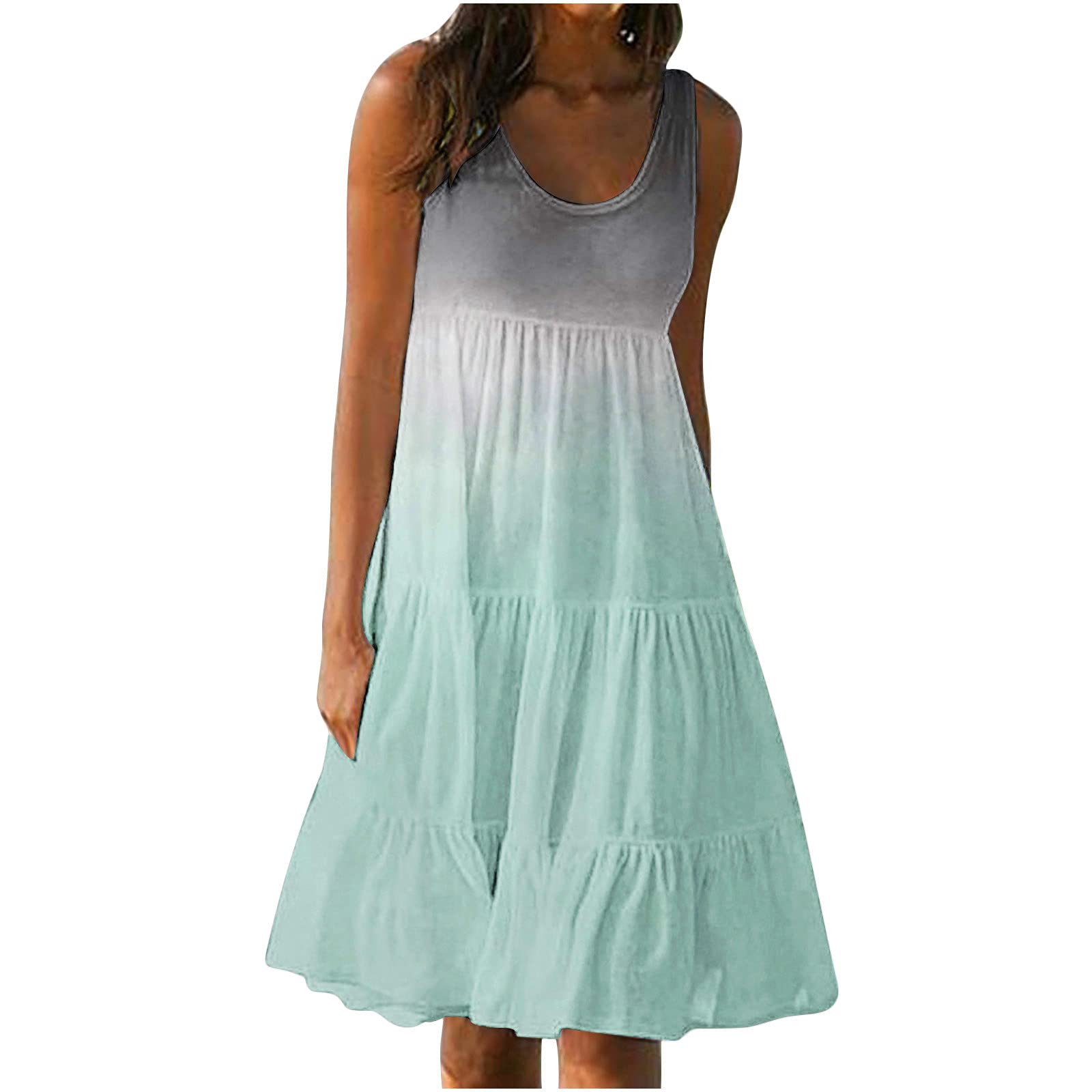 Women's Casual Summer Mini Sun Dress - Sleeveless O-Neck Solid Beach Dress for Plus Size | Perfect for Beach Vacations, Pool Parties & Summer Outings