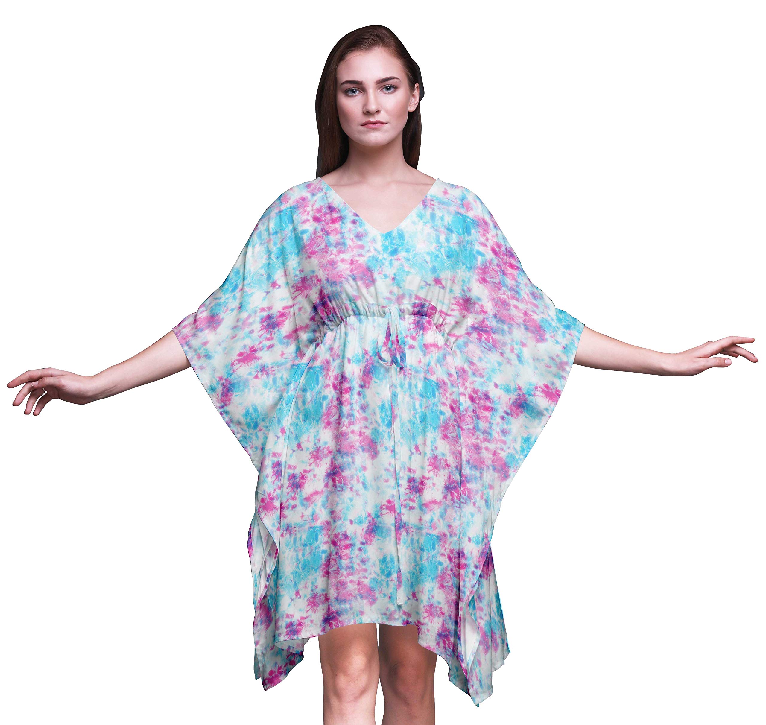 Bimba Women's Short Caftan Midi Dress - Beach Cover Up, Swimwear Cover Up, Summer Boho Kaftan Dress for Pool, Vacation & Resort Wear