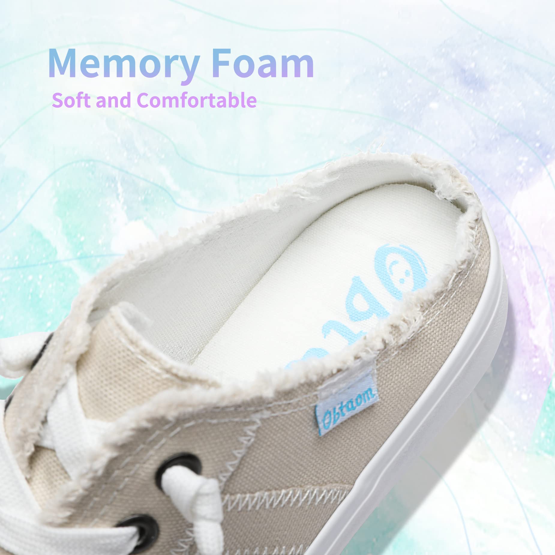 Obtaom Women's Memory Foam Canvas Mules - Comfortable Slip-On Backless Clipper Sneakers for Casual Wear, Travel & Holiday Outfits