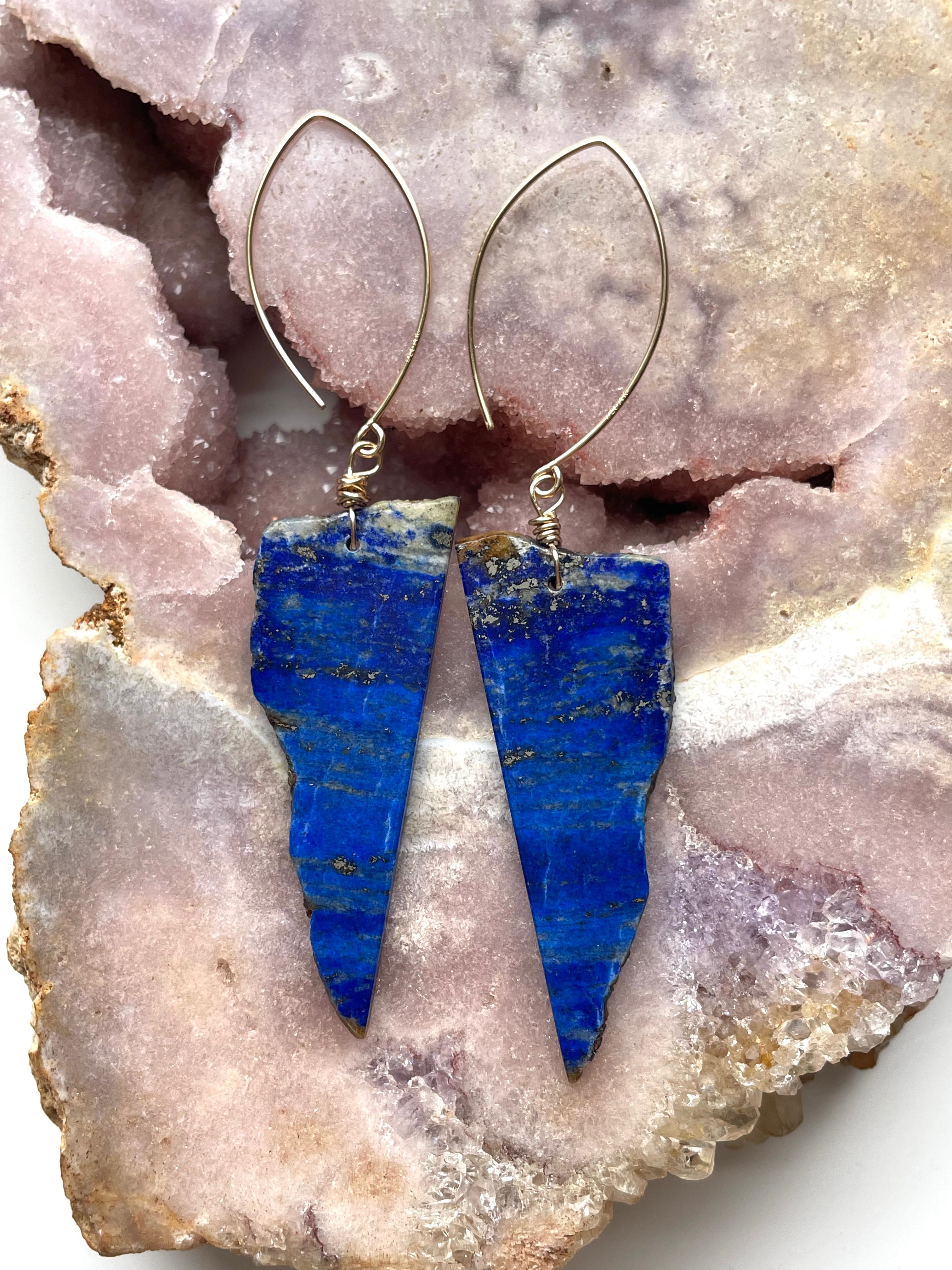 Lapis Lazuli Statement Earrings - Gold Filled Handmade Jewelry for Women | Unique Bohemian Dangle Earrings for Party, Wedding & Special Occasions
