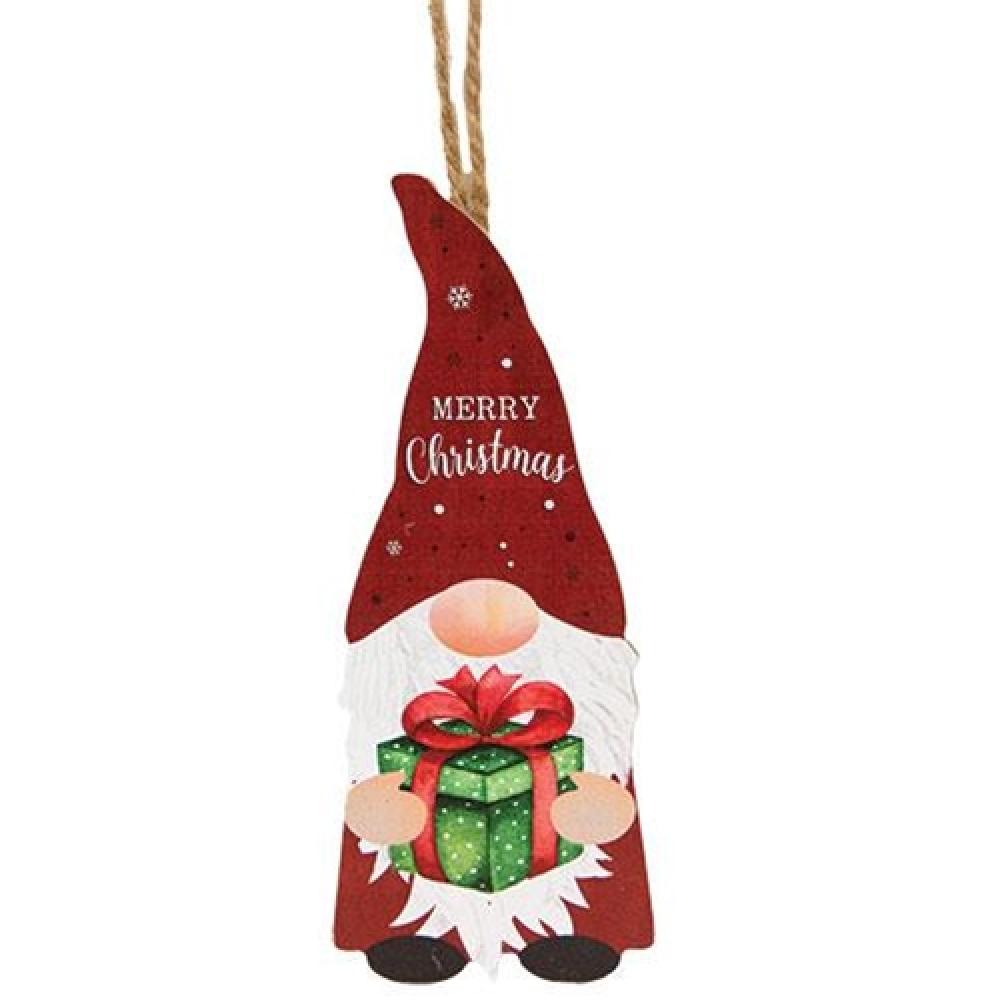 Christmas Gnome with Gift Wooden Ornament - Festive Holiday Decor for Tree, Mantel & Home - Perfect for Xmas Gifts & Seasonal Decorations