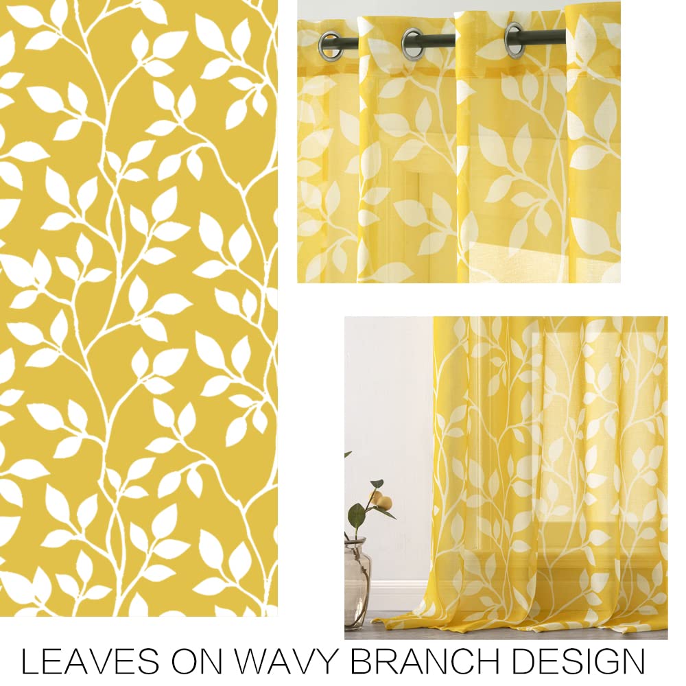 Yellow Kitchen Curtains for Windows - Decorative Sheer Leaf Spring Floral Pattern Sunflower Design, 36 x 48 Inch, Perfect for Bathroom & Kitchen Decor | Brighten Your Home with Cheerful Lemon & Sunflower Accents