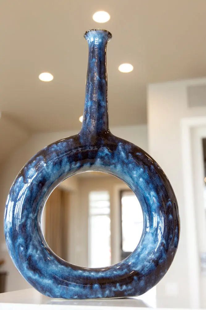 XXXL Decorative Hanging Donut Vase with Long Neck - Modern Home Decor for Living Room, Bedroom, or Office - Available in Black, Cream, Mocha & Deep Blue