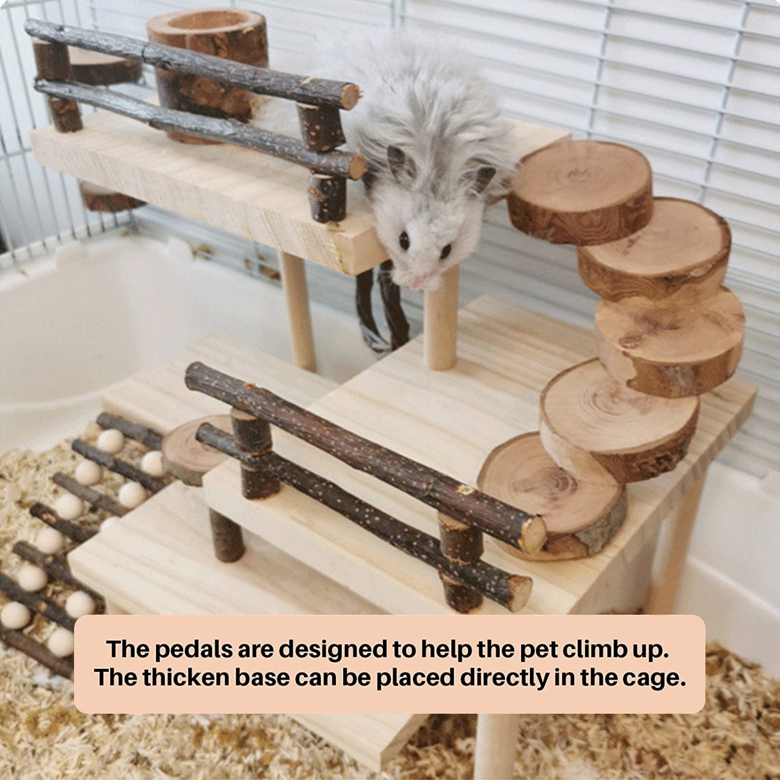 HOSUKKO 3-Tier Extra Large Hamster Climbing Toys - Natural Wooden Small Animal Playground with Bridge for Dwarf Hamsters, Mice & Gerbils - Perfect for Exercise, Exploration & Cage Enrichment (Great Gift for Pet Lovers)
